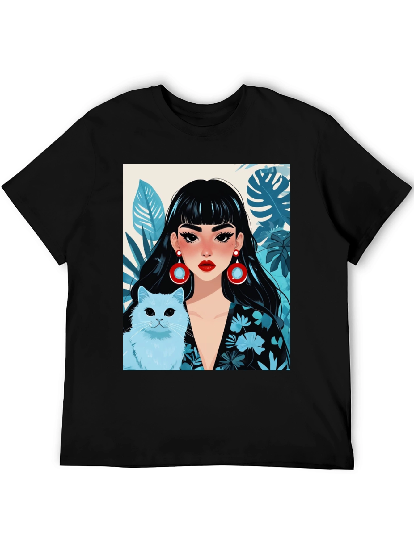 Black Trendy Graphic Tee - Woman & Cat view 5