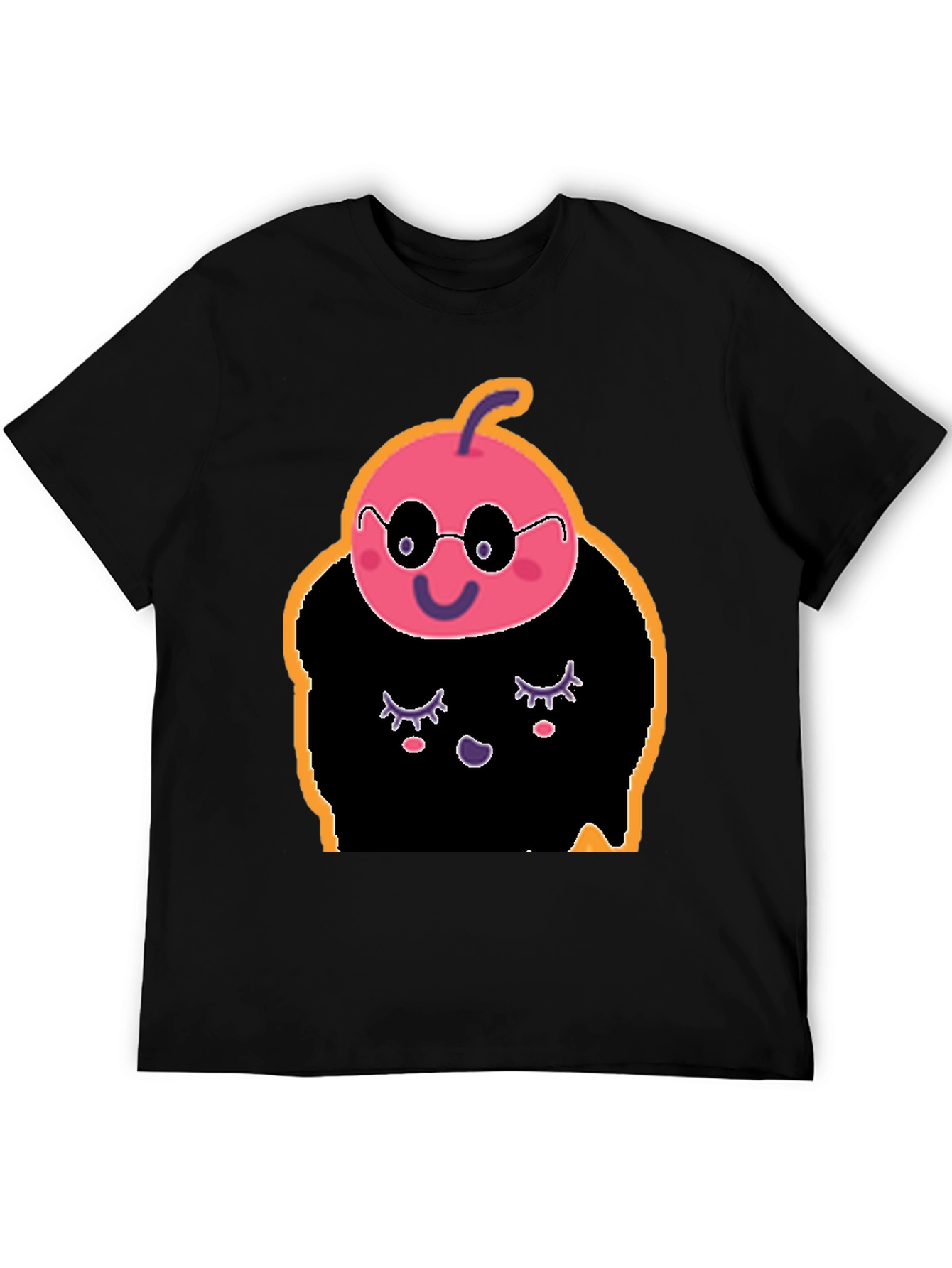 Black Whimsical Cartoon Character Black T-Shirt view 5