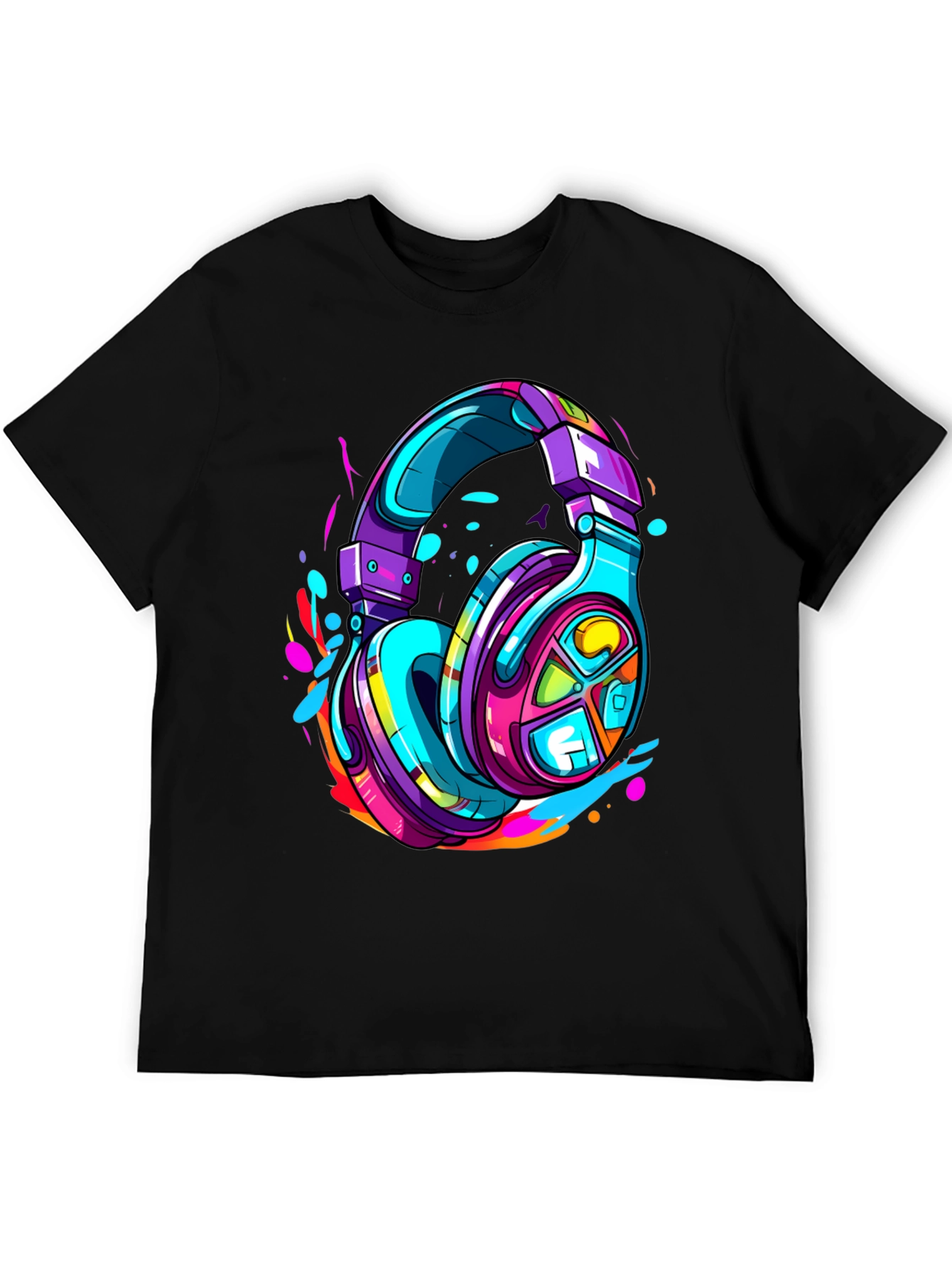 Black Vibrant Headphones Graphic Tee view 5