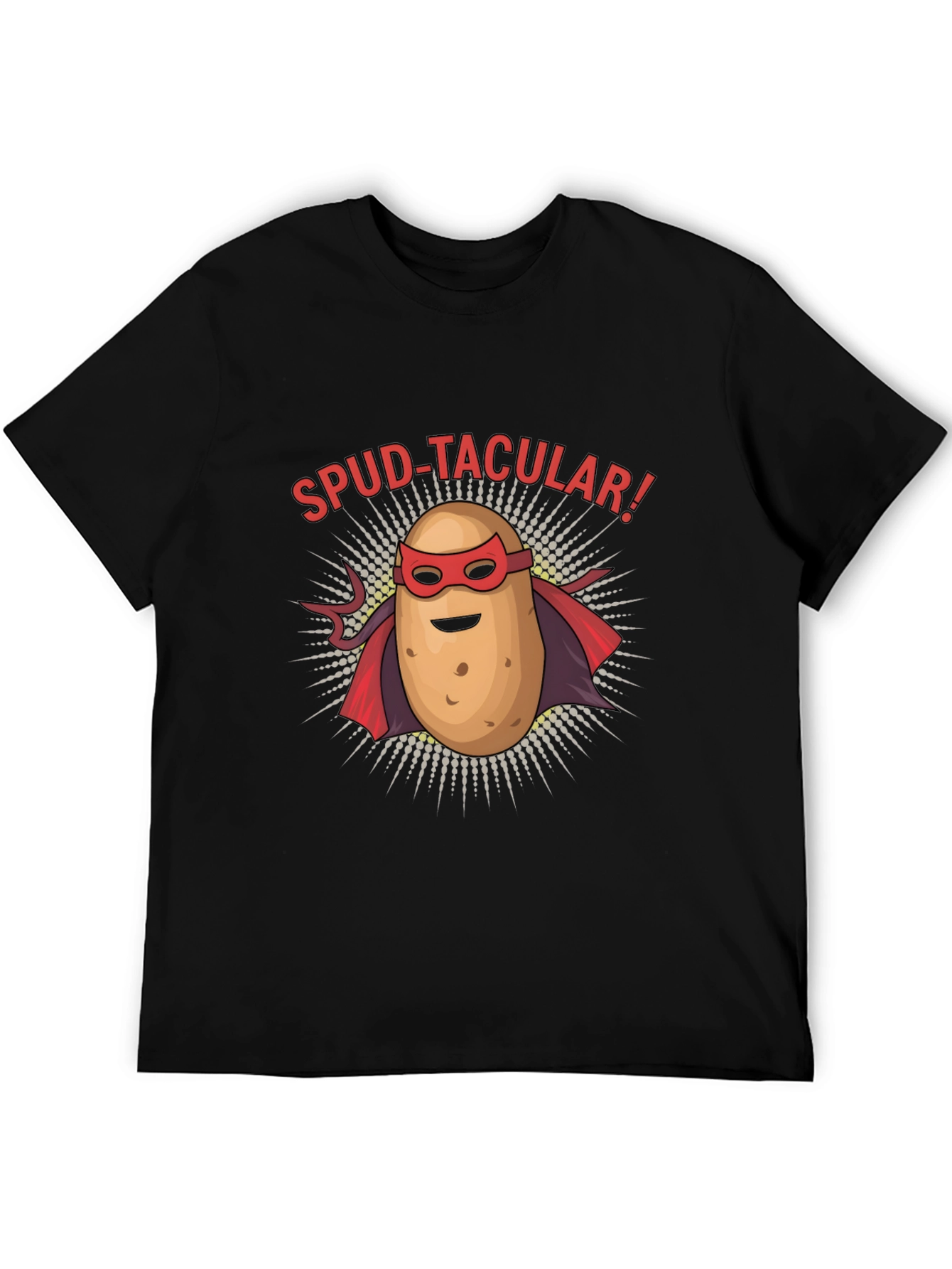 Black Spud-tacular Potato Superhero Black T-Shirt view 5