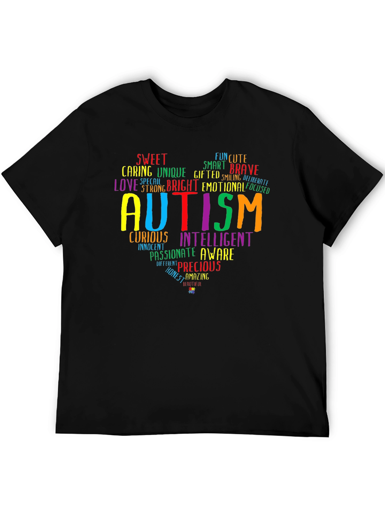Black Autism Awareness Heart T-Shirt view 5