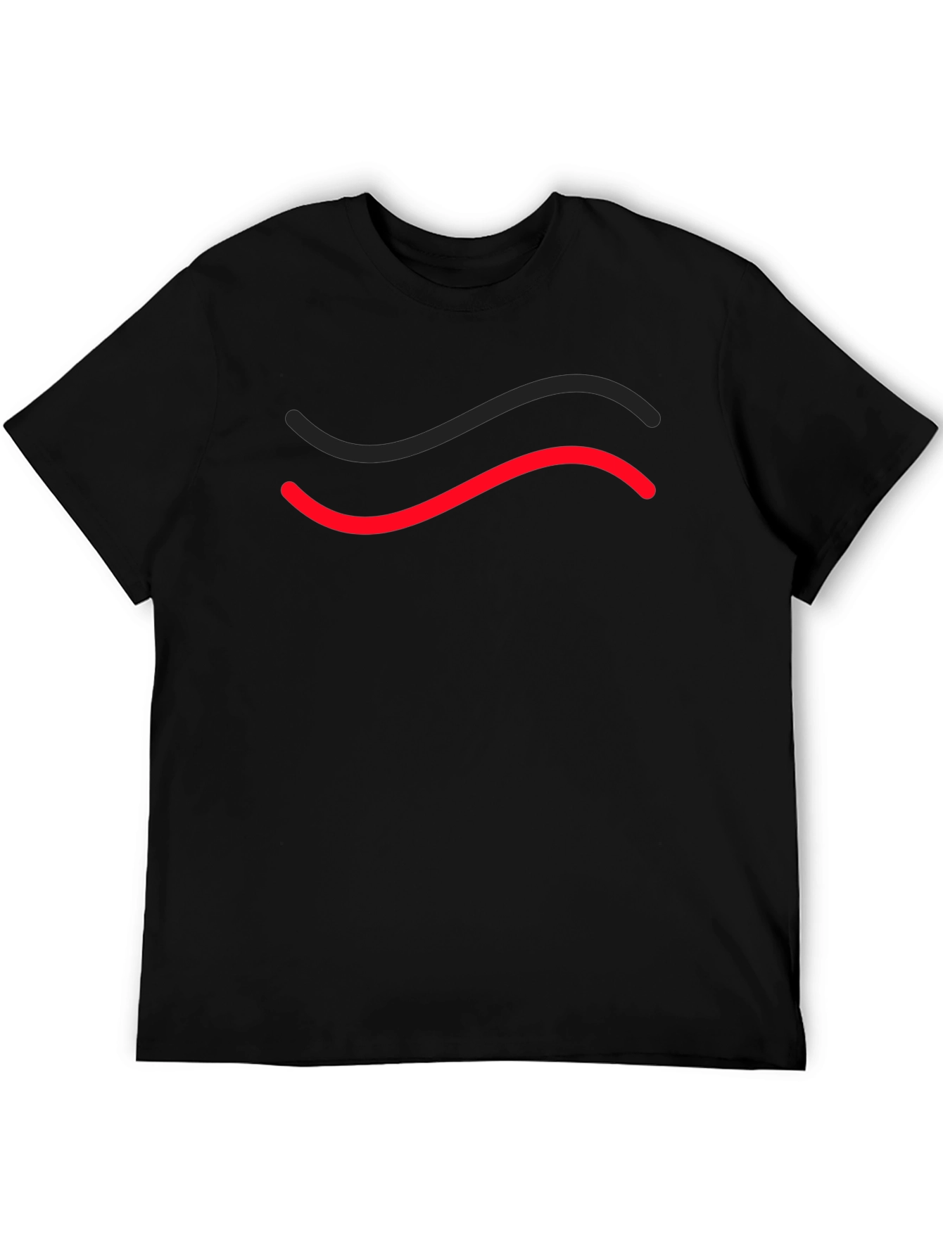 Black Men's Black T-Shirt with Red & Black Wave Design view 5