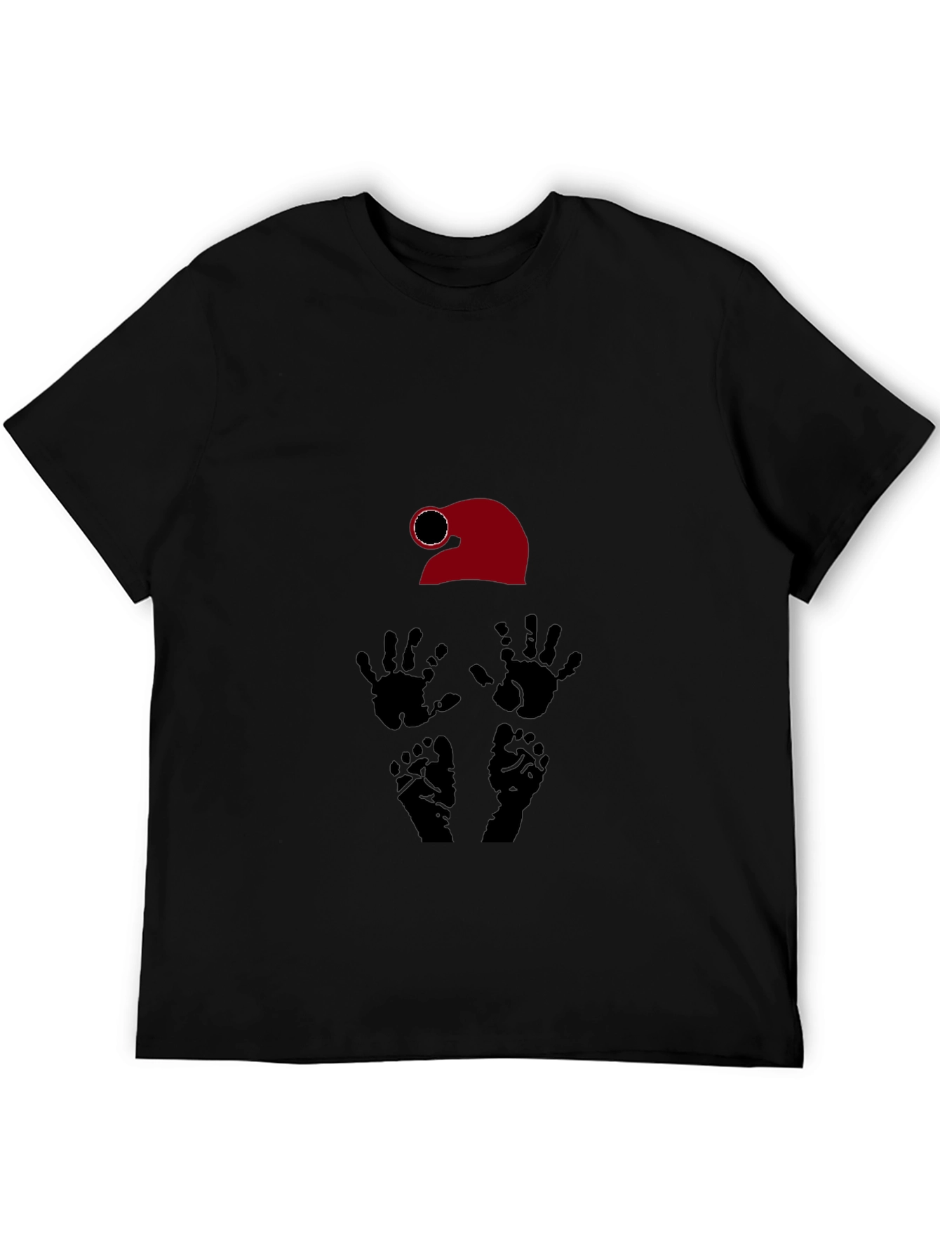Black Novelty Graphic T-Shirt: Santa Hat, Hands, Feet Design view 5