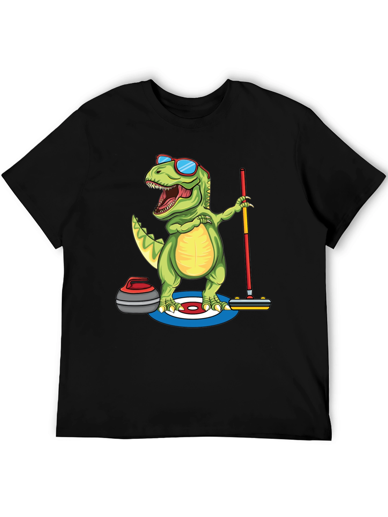 Black Dinosaur Curling T-Shirt - Funny Dino Design view 5