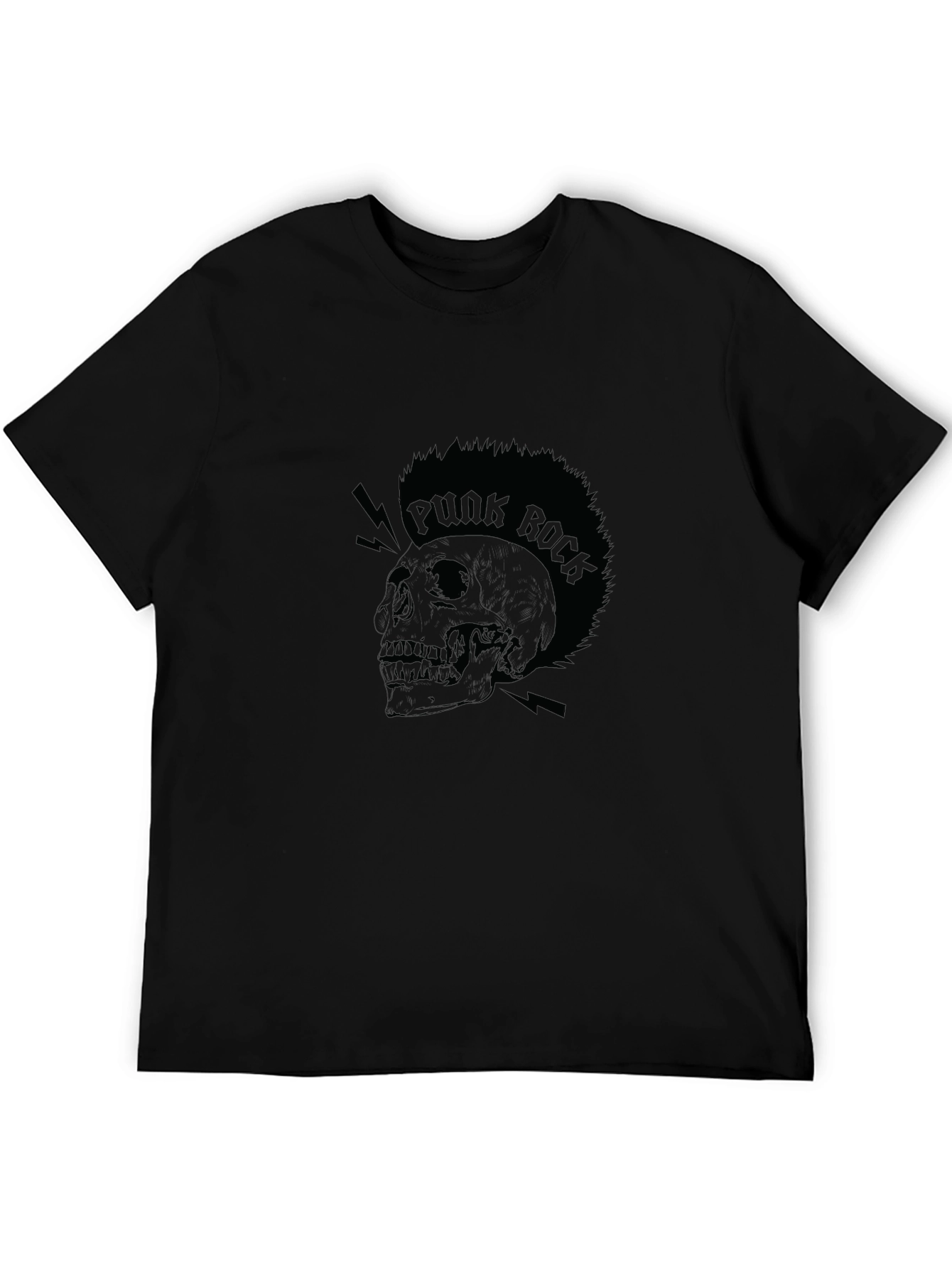 Black Punk Rock Skull Graphic Tee - Black Cotton T-Shirt view 5