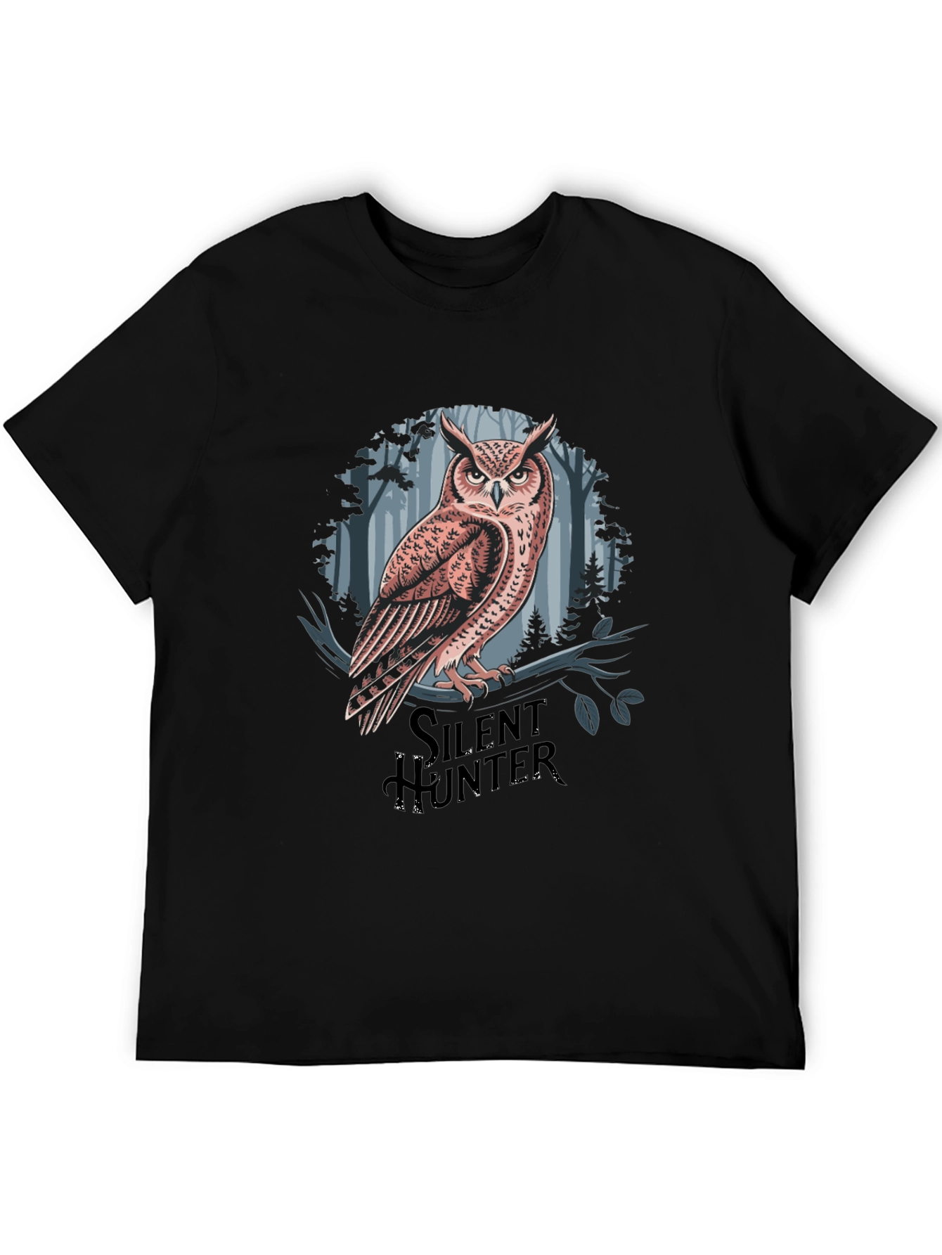 Black Silent Hunter Owl Graphic Tee - Black Cotton Blend view 5