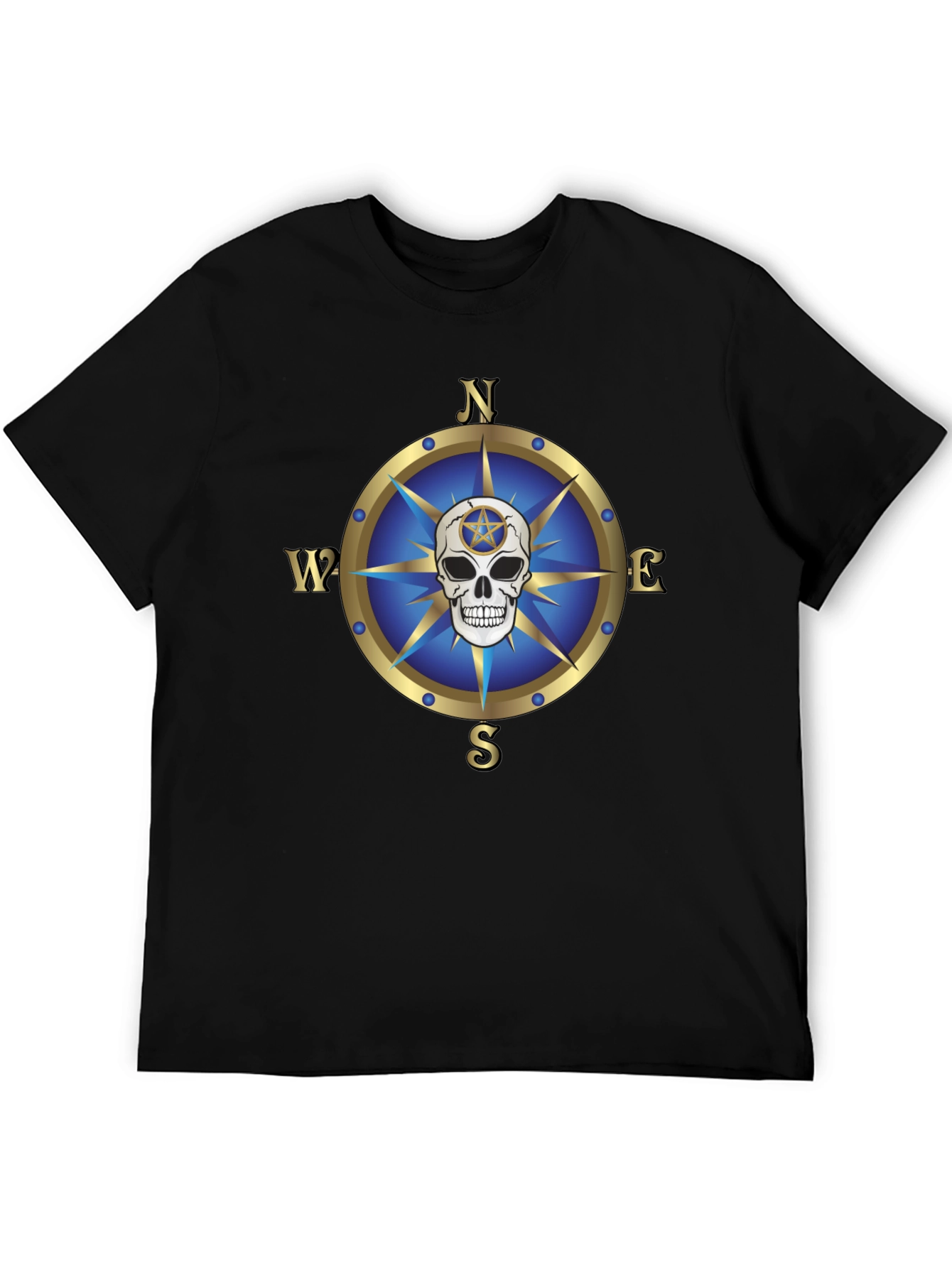 Black Compass Skull Graphic T-Shirt - Bold Black Tee view 5