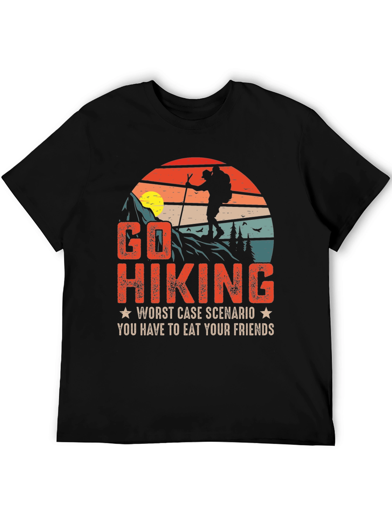 Black Go Hiking Funny Graphic T-Shirt view 5