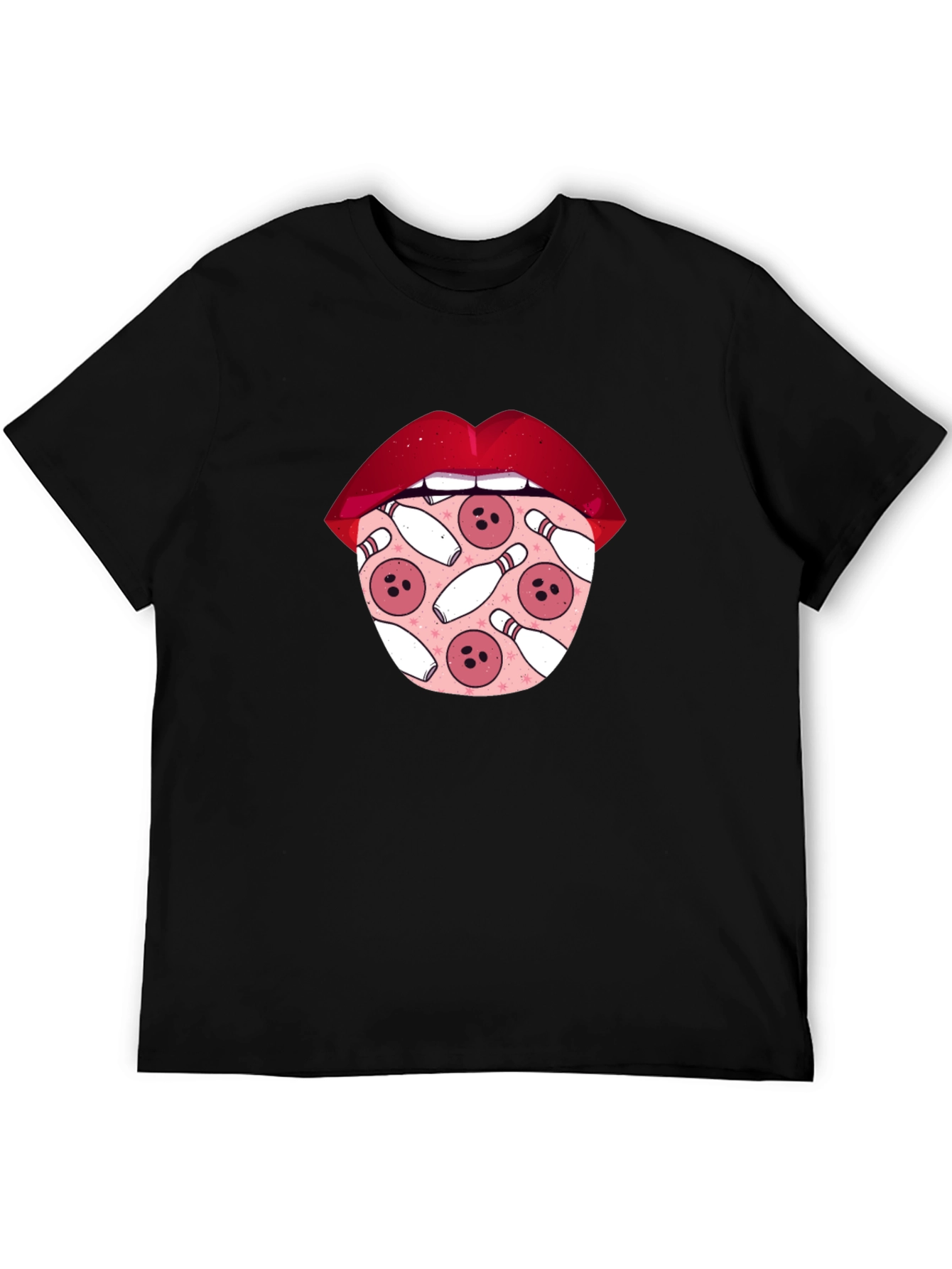 Black Bowling Lips Graphic Tee - Unique Design view 5