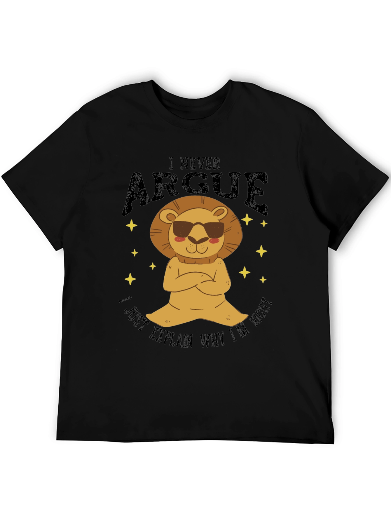 Black I Never Argue Lion Graphic T-Shirt - Funny Men's Tee view 5