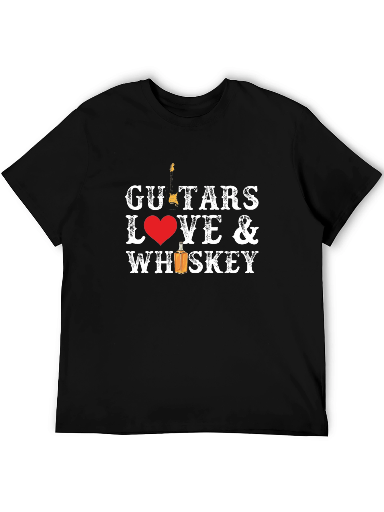 Black Guitars Love & Whiskey Graphic Tee - Music Lover Shirt view 5