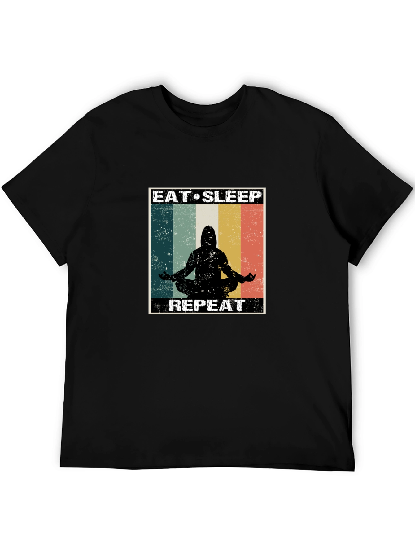 Black Eat Sleep Meditate Repeat Black T-Shirt view 5