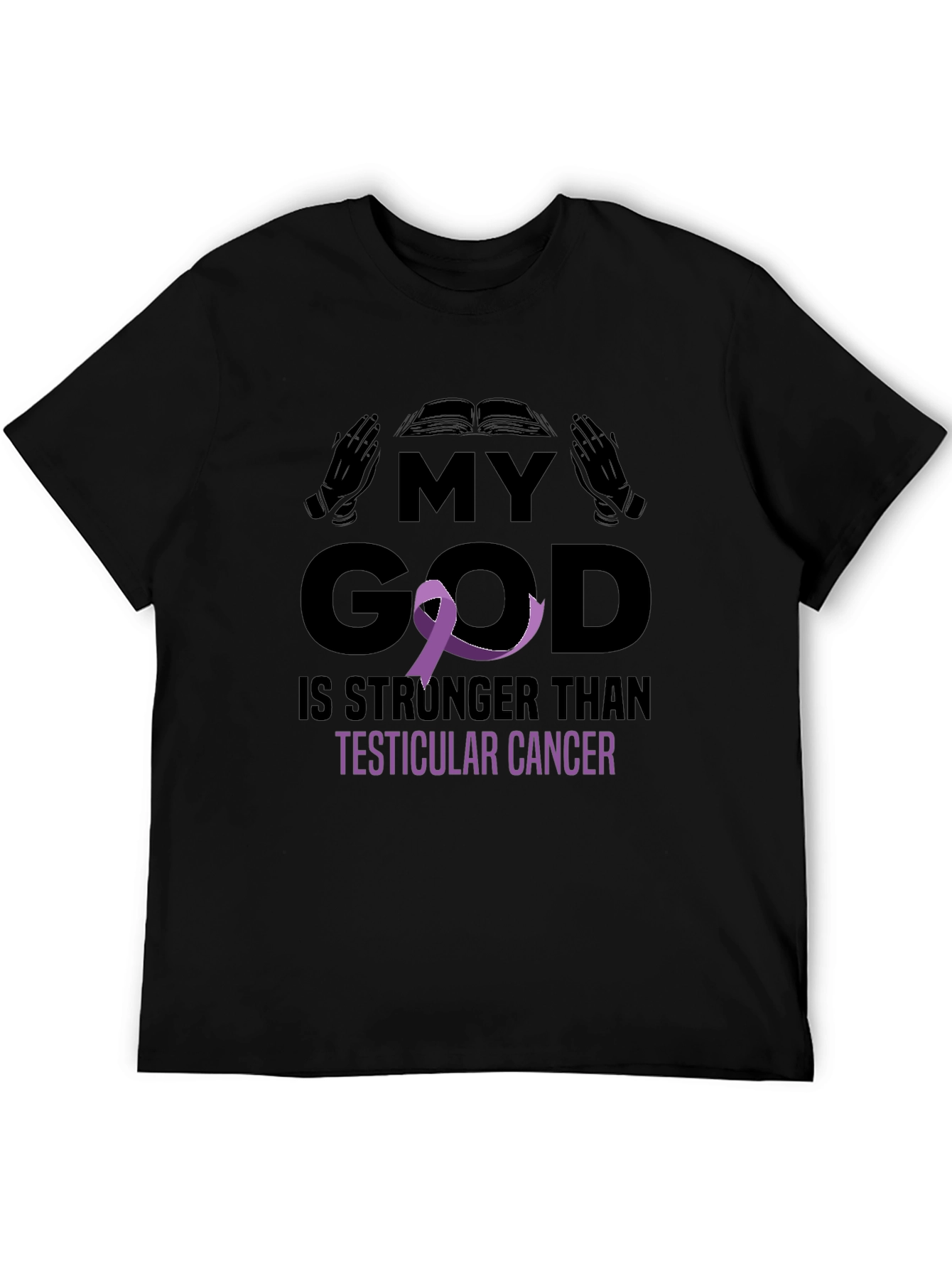 Black My God Stronger Than Testicular Cancer Awareness T-Shirt view 5