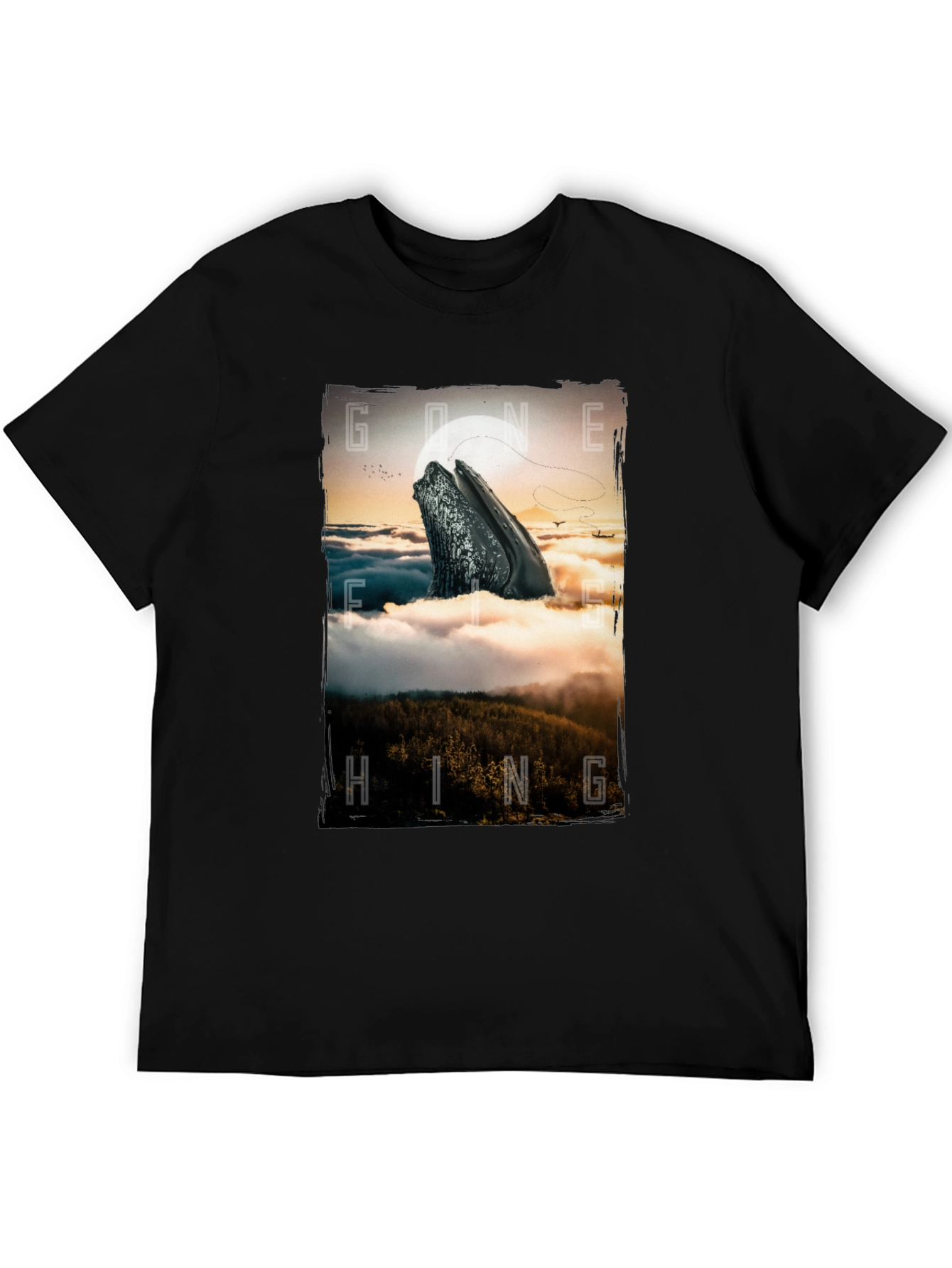 Black Gone Hiking Whale Graphic Tee - Black Cotton T-Shirt view 5