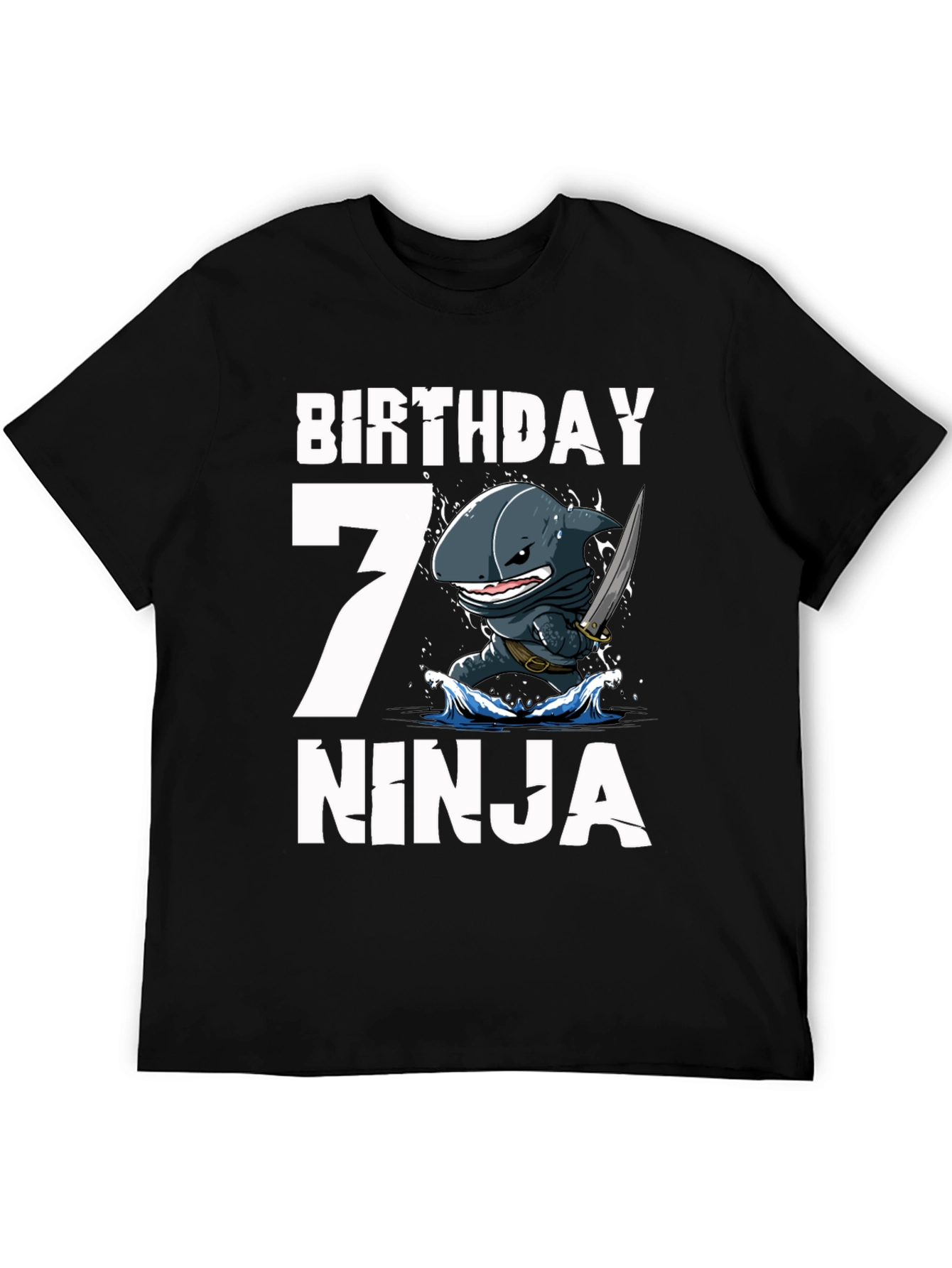 Black Birthday 7 Ninja Shark T-Shirt view 5