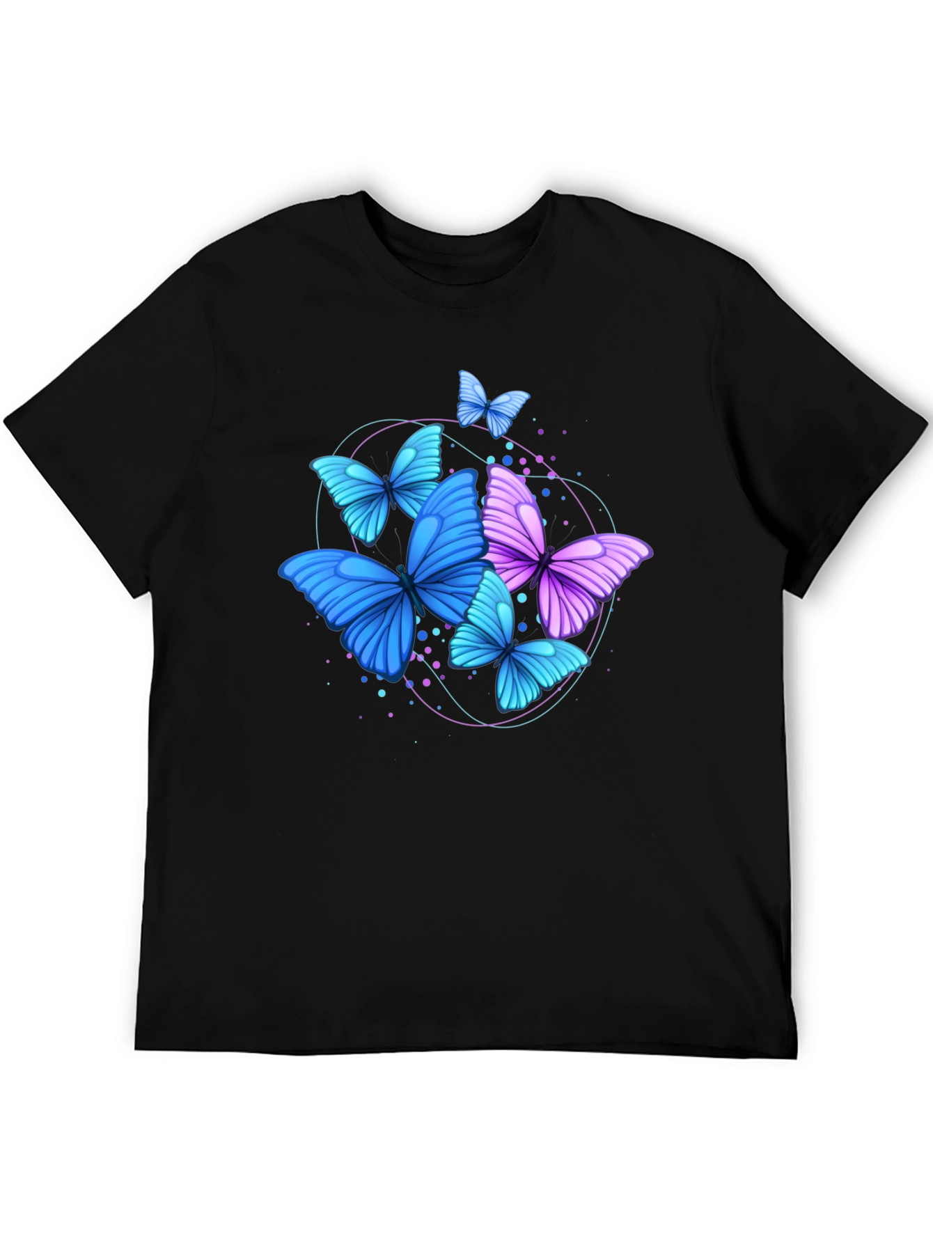 Black Butterfly Graphic Print Crew Neck Men's T-Shirt view 5
