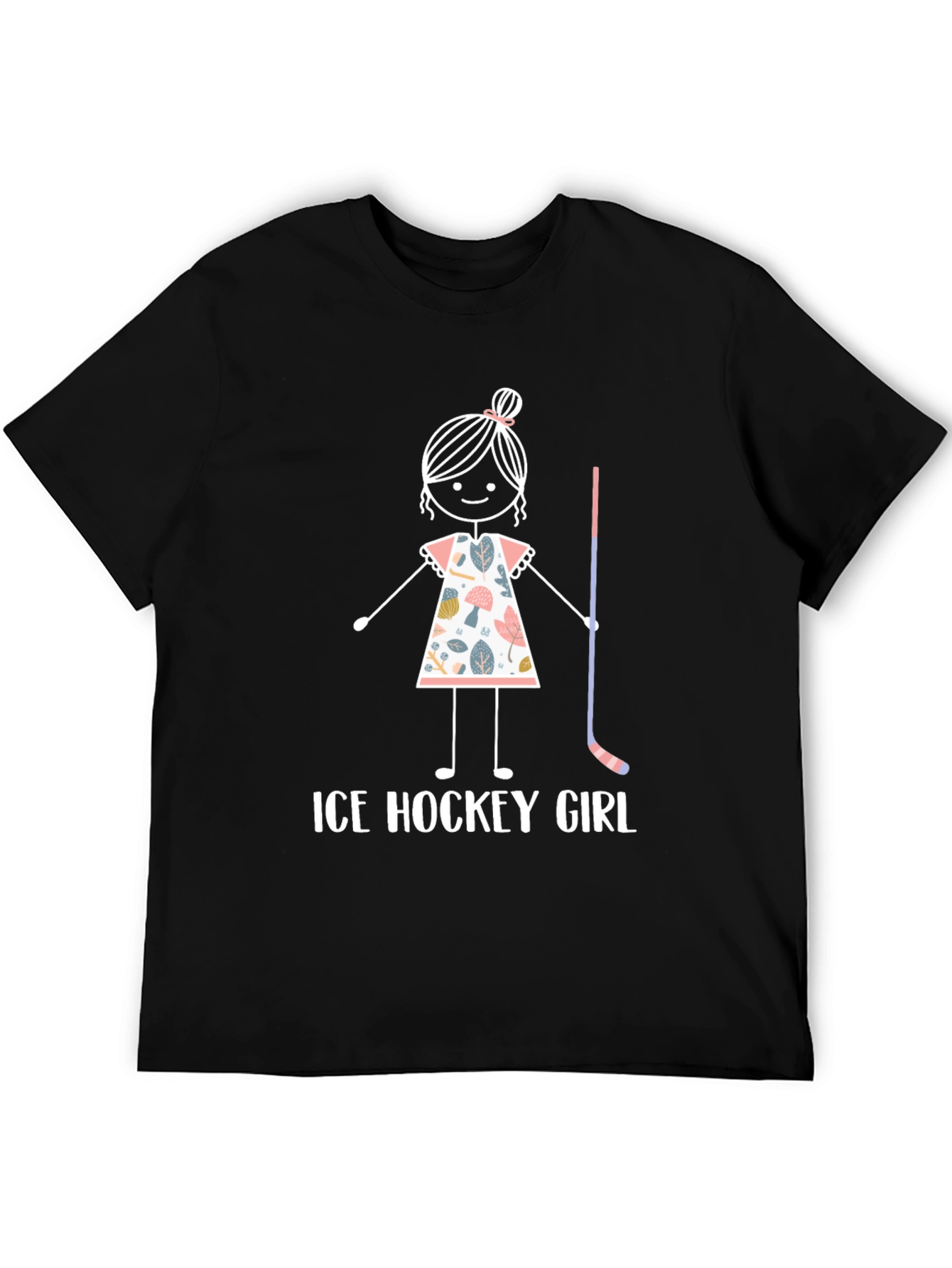 Black Ice Hockey Girl T-Shirt - Cute Stick Figure Design view 5