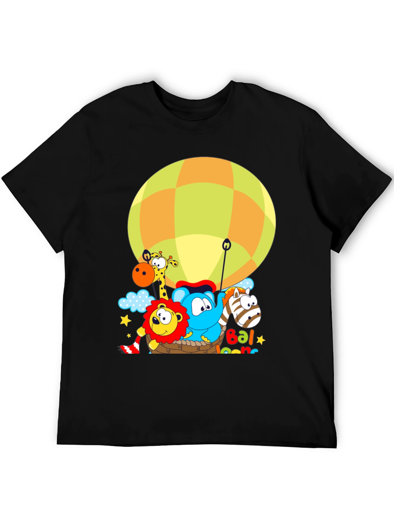 Black Cartoon Animal Balloon Ride Graphic T-Shirt view 5