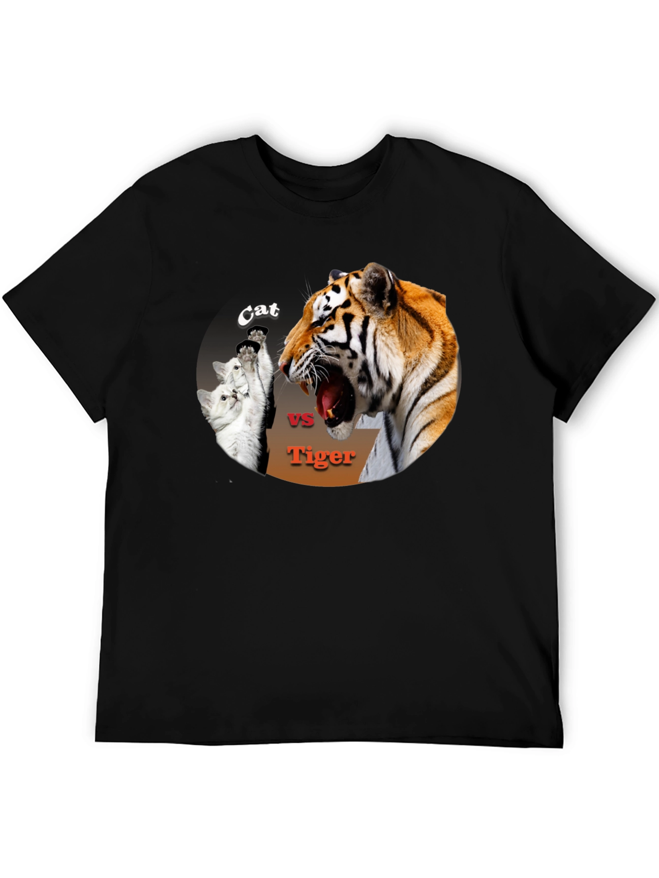 Black Cat vs. Tiger Black T-Shirt view 5