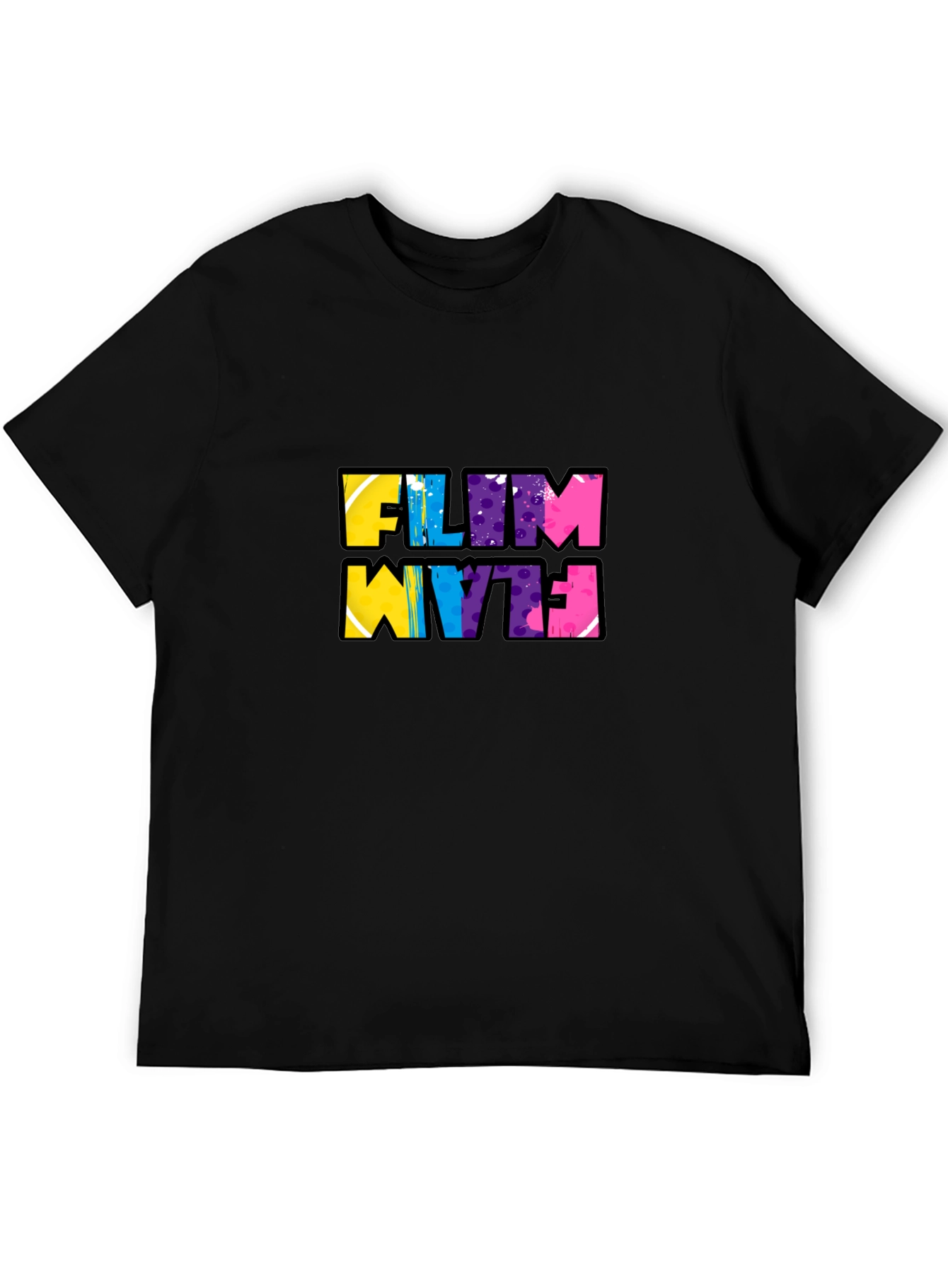 Black Funky Flim Flam Graphic Tee - Black Cotton T-Shirt view 5