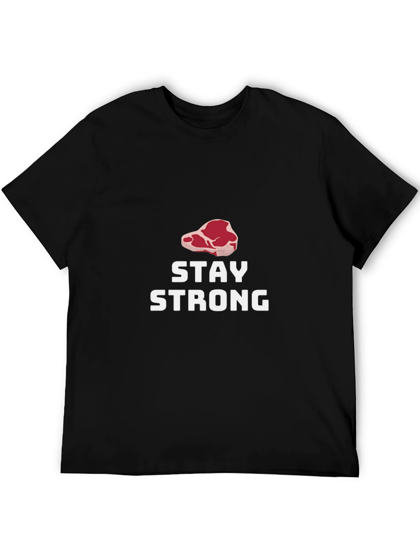 Black Stay Strong Steak Graphic Tee - Black Cotton T-Shirt view 5