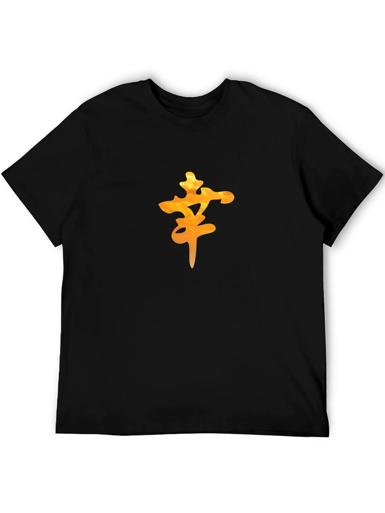 Black Men's Black Tee with Orange Lucky Symbol view 5