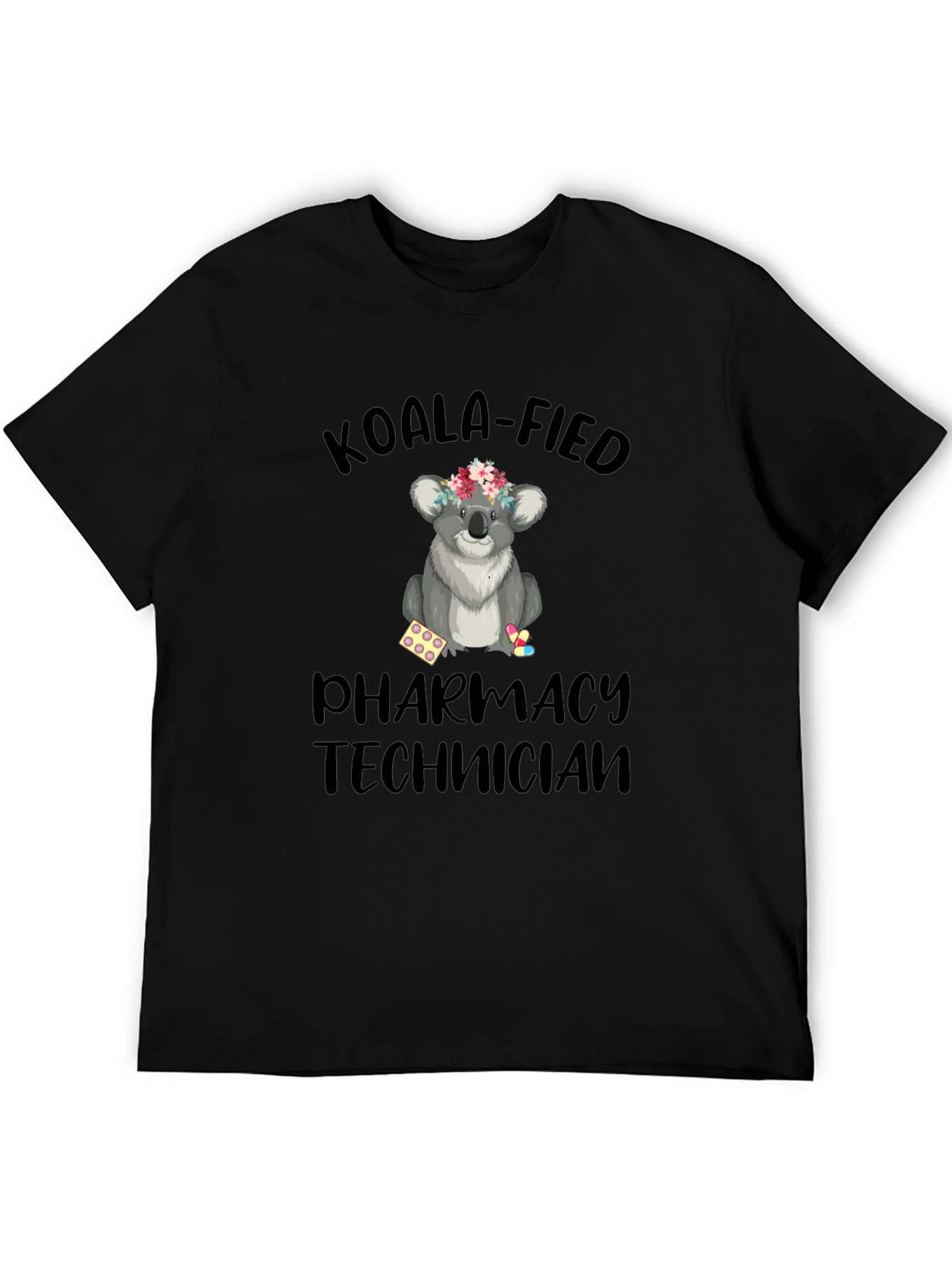 Black Koala-fied Pharmacy Technician Black T-Shirt view 5