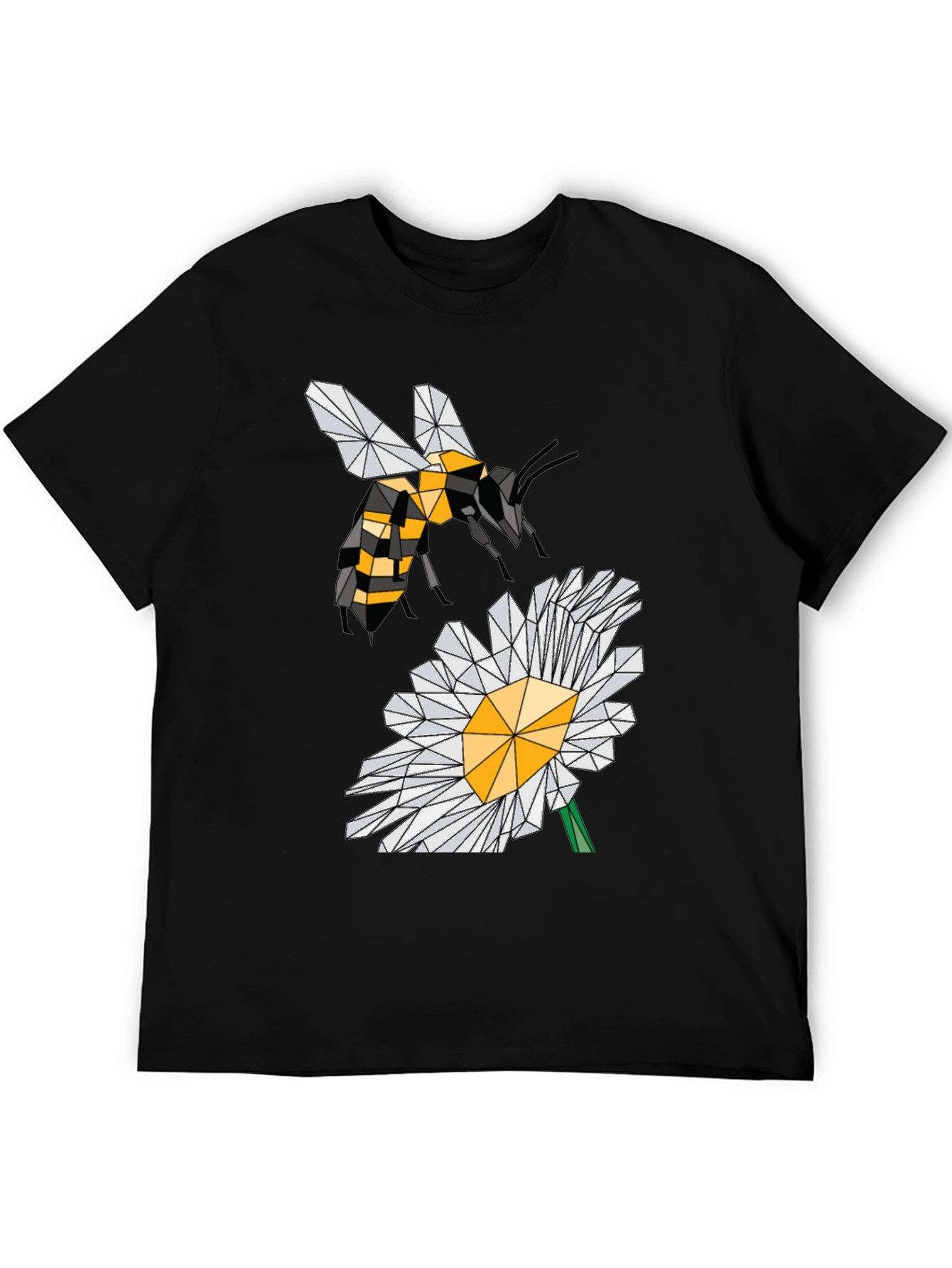 Black Geometric Bee & Daisy Black T-Shirt view 5