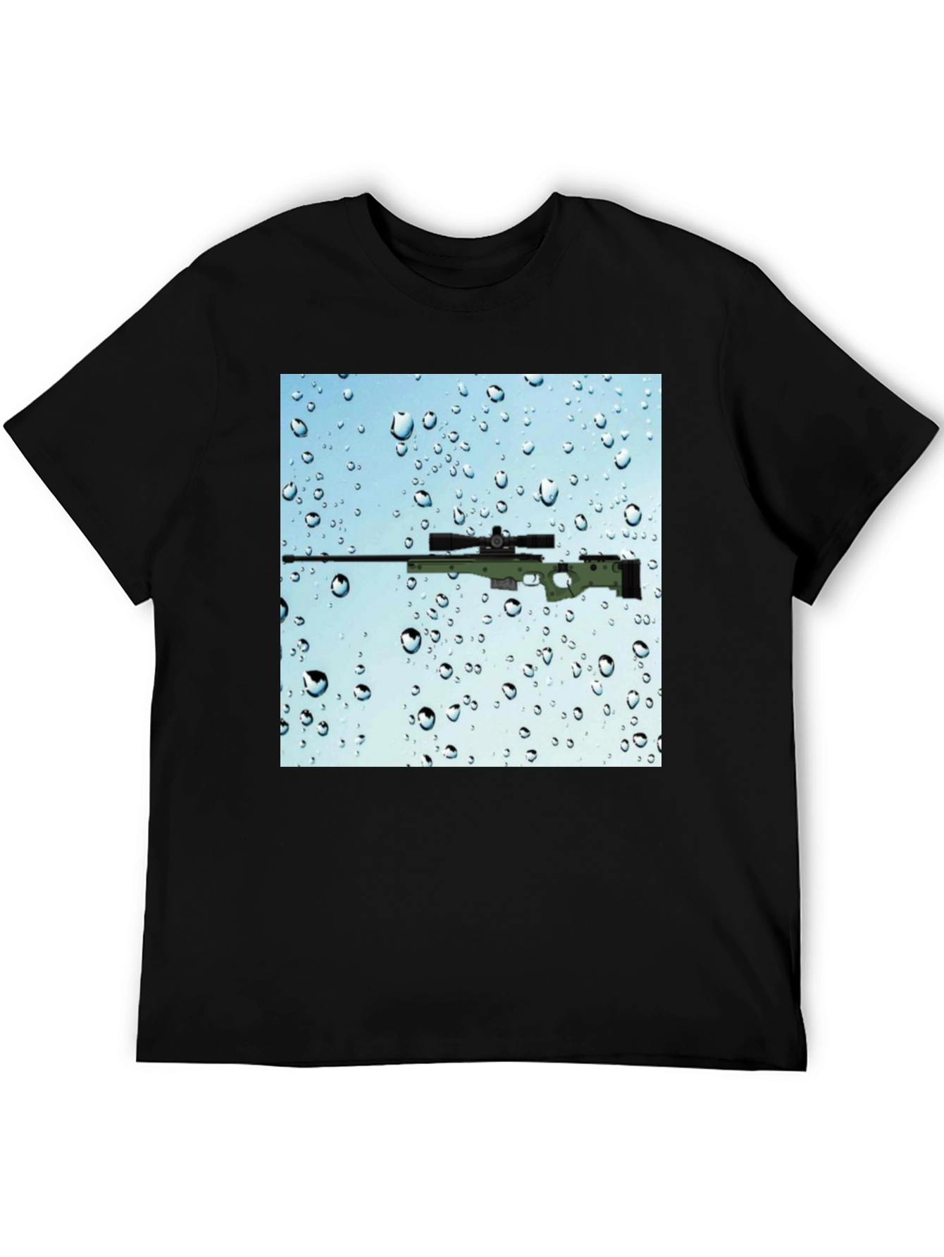 Black Gun on Rainy Window T-Shirt - Cool Graphic Tee view 5