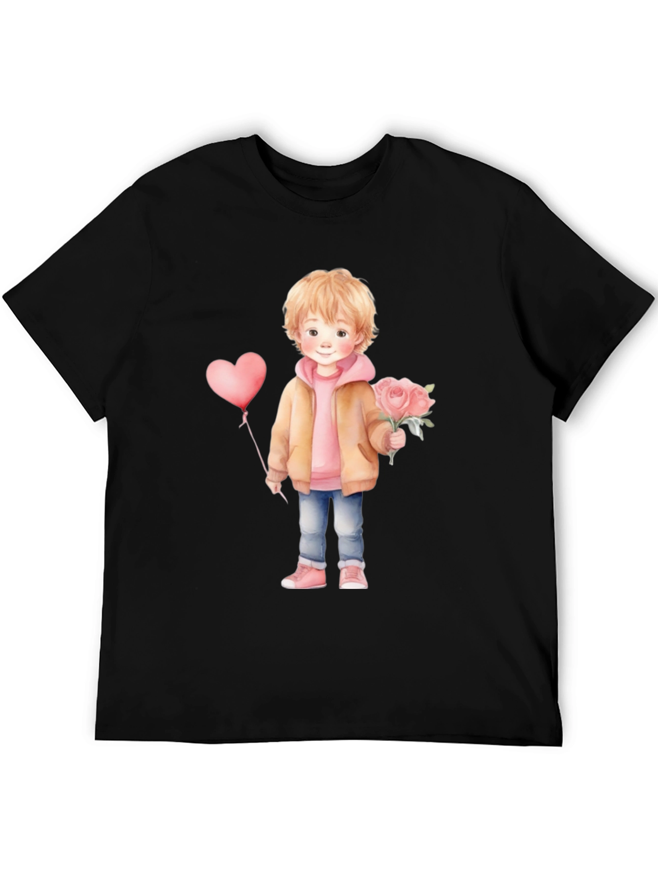 Black Cute Boy with Flowers and Balloon T-Shirt view 5