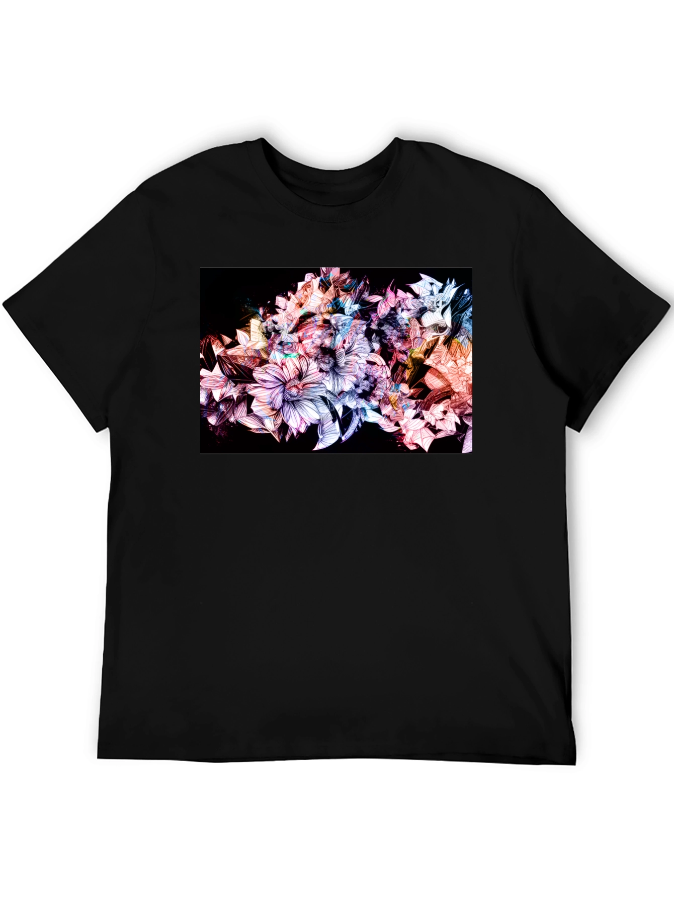 Black Floral Design Black T-Shirt view 5