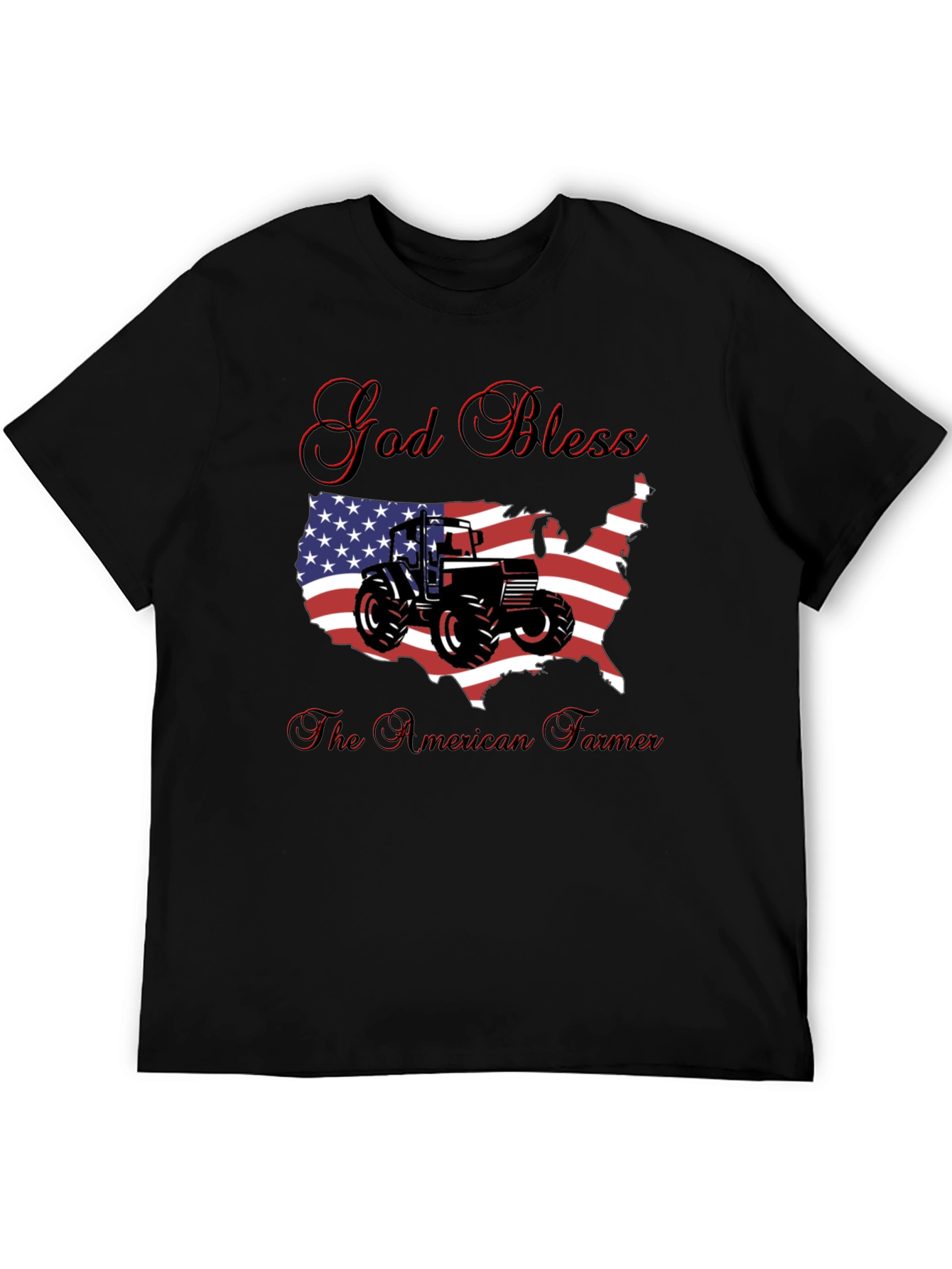 God Bless American Farmer Tractor USA Flag T-Shirt - 5