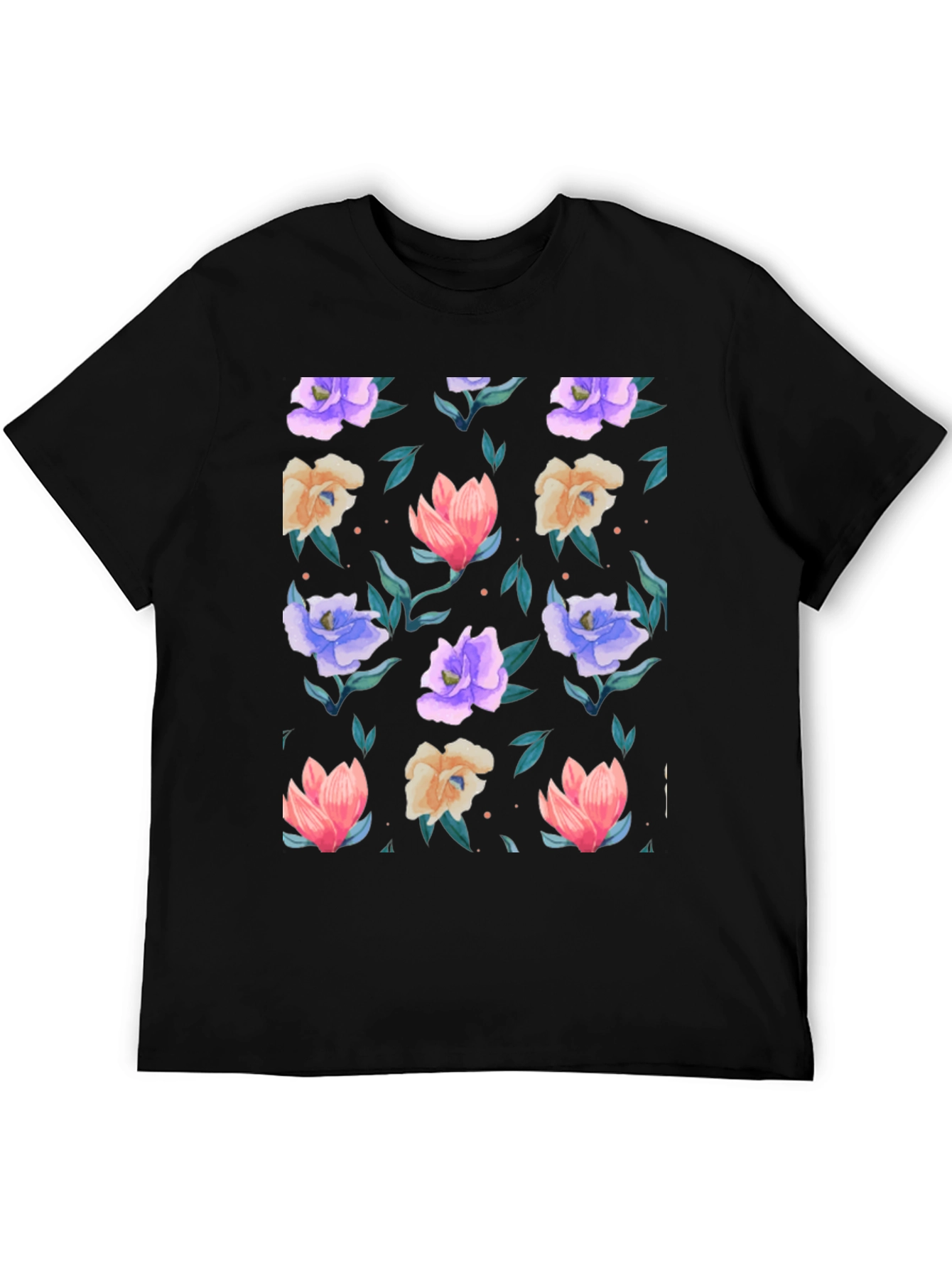 Black Floral Print T-Shirt - Black - Vibrant Blooms view 5