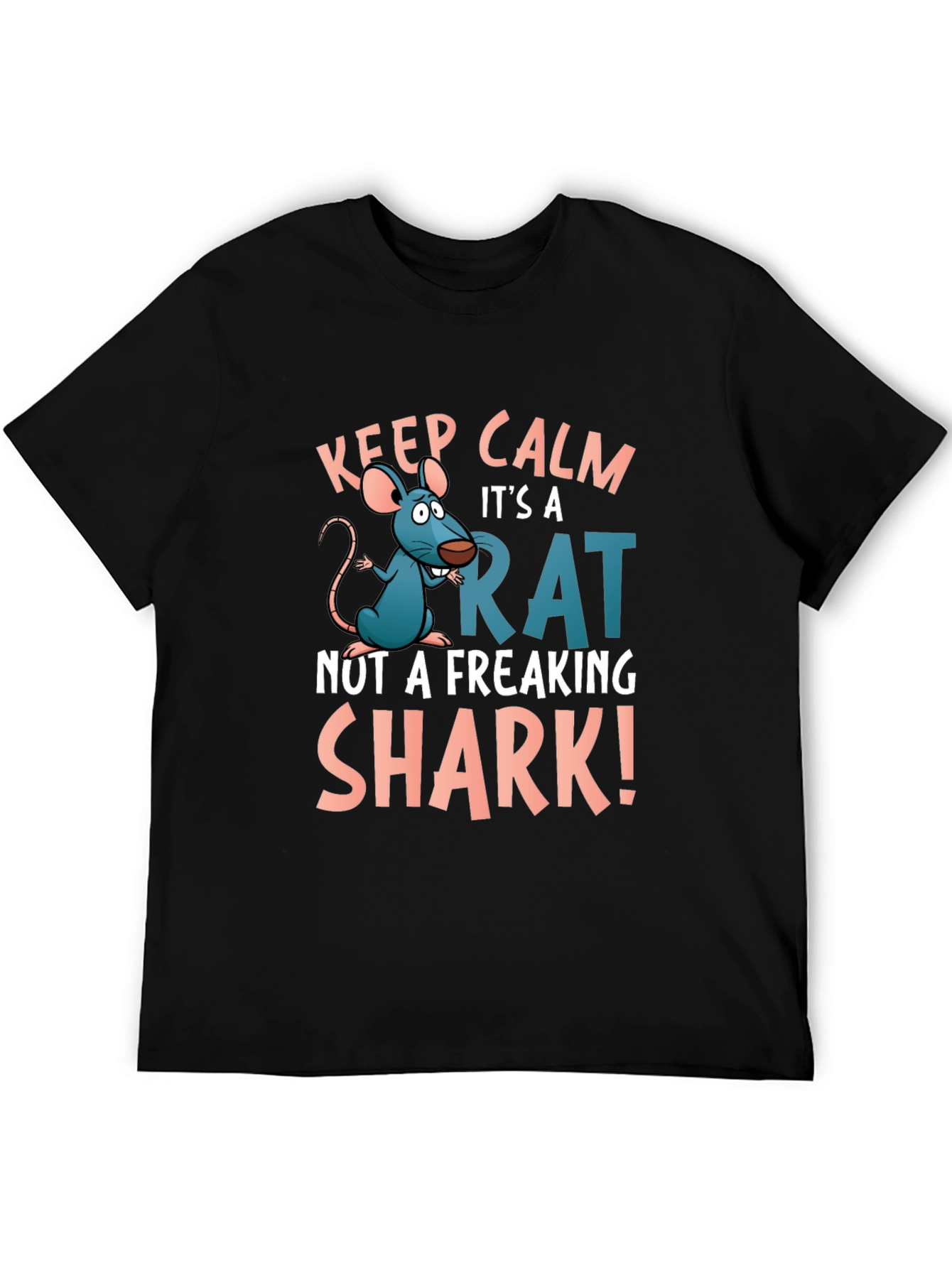 Black Keep Calm Rat T-Shirt: Funny Cartoon Rat Design view 5