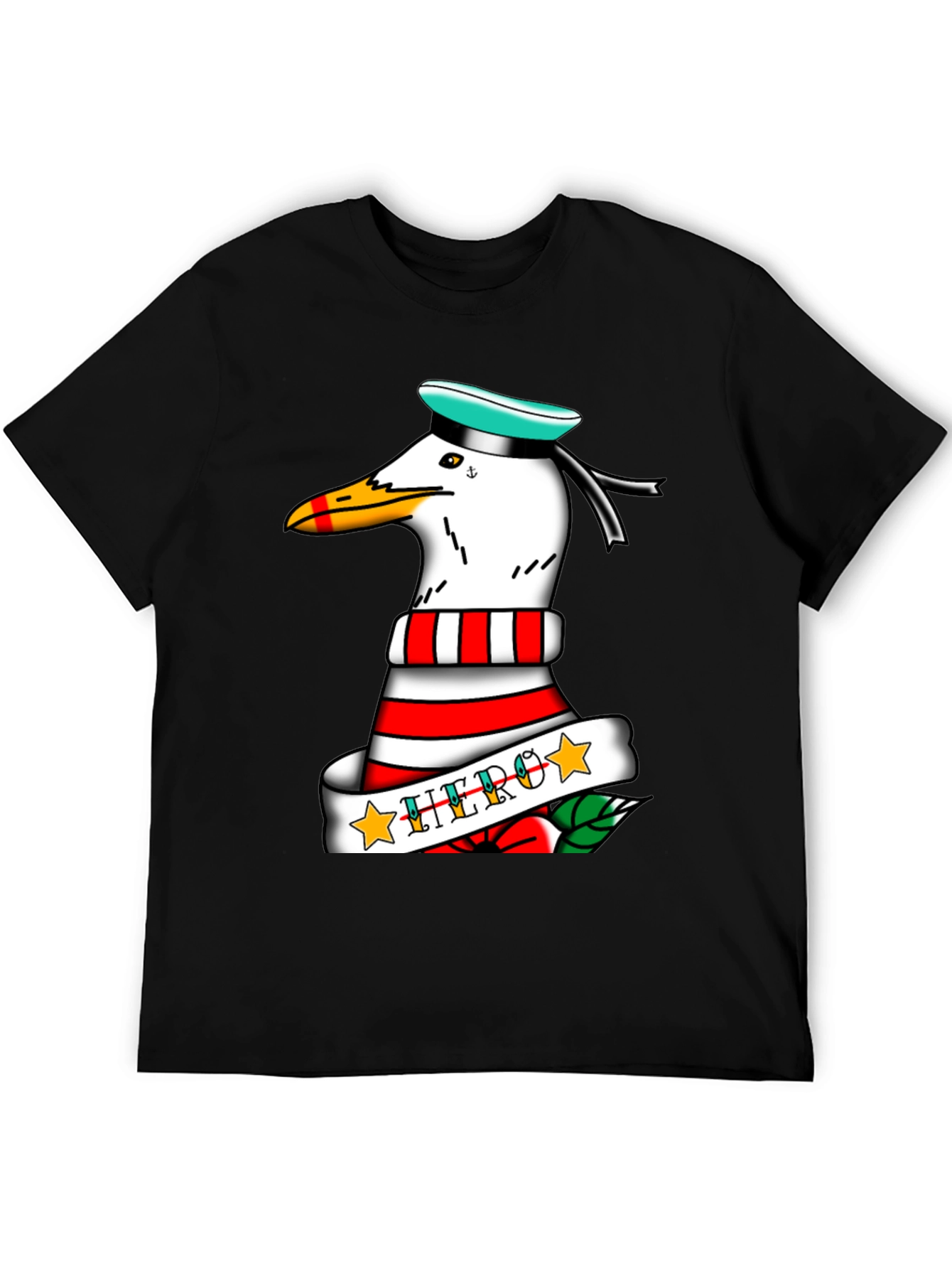 Black Seagull Sailor "Hero" Tattoo Style Graphic Tee - Black view 5