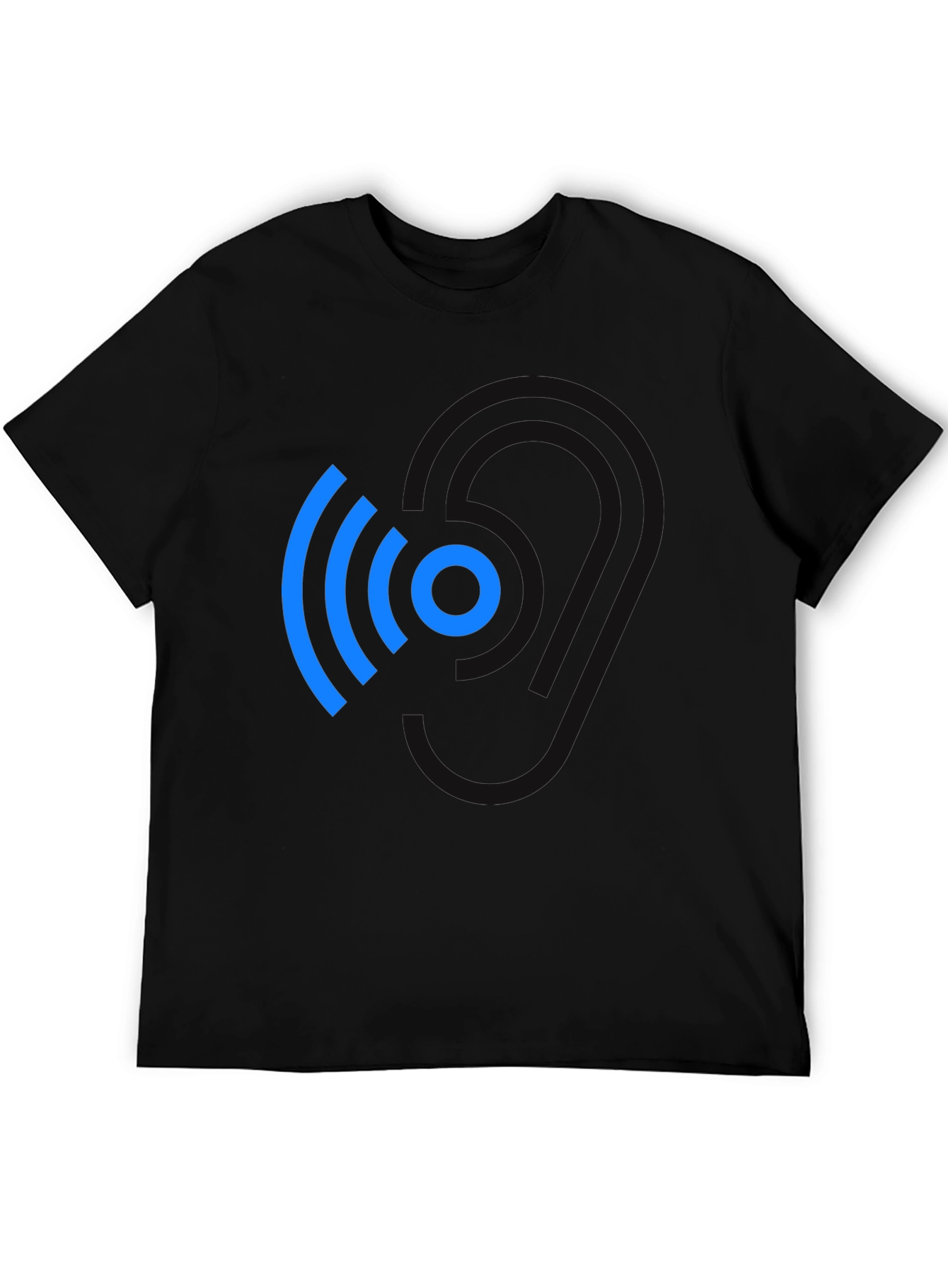 Black Modern Blue Wireless Signal Black T-Shirt view 5