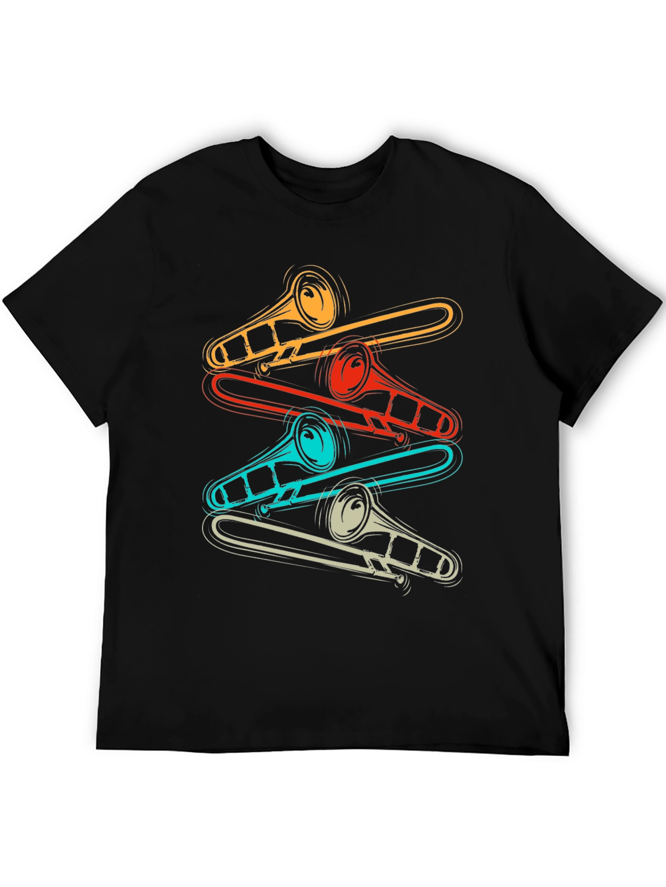 Black Retro Trombone Music Lover T-Shirt view 5