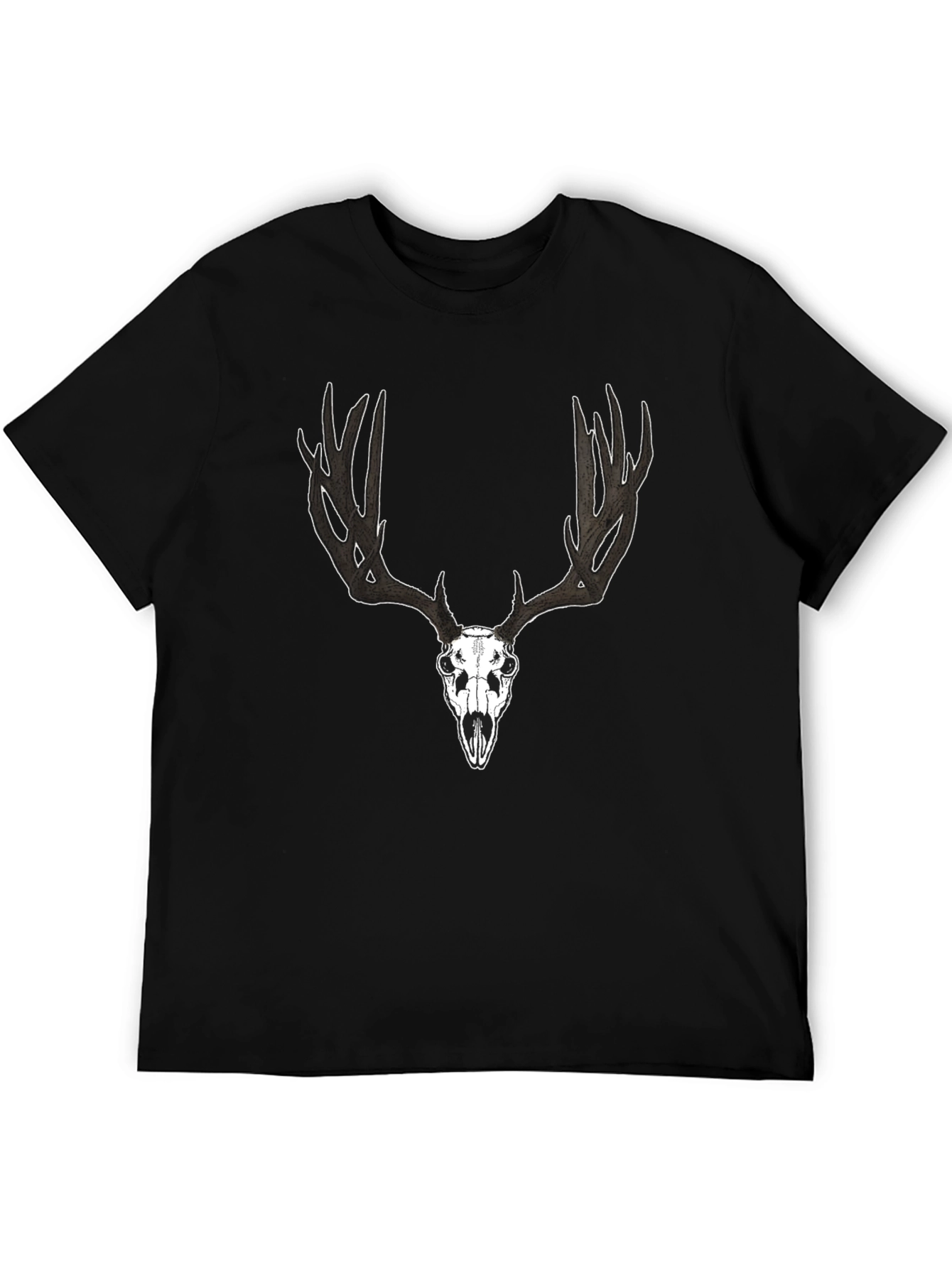 Black Deer Skull Graphic Black T-Shirt view 5
