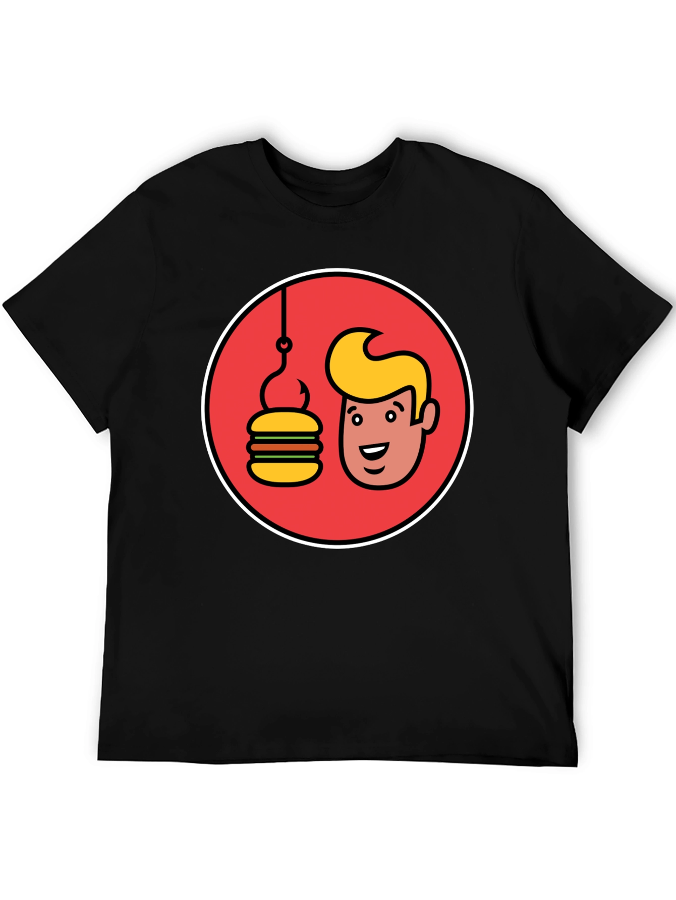 Black Funny Man & Burger Fishing Hook Black T-Shirt view 5