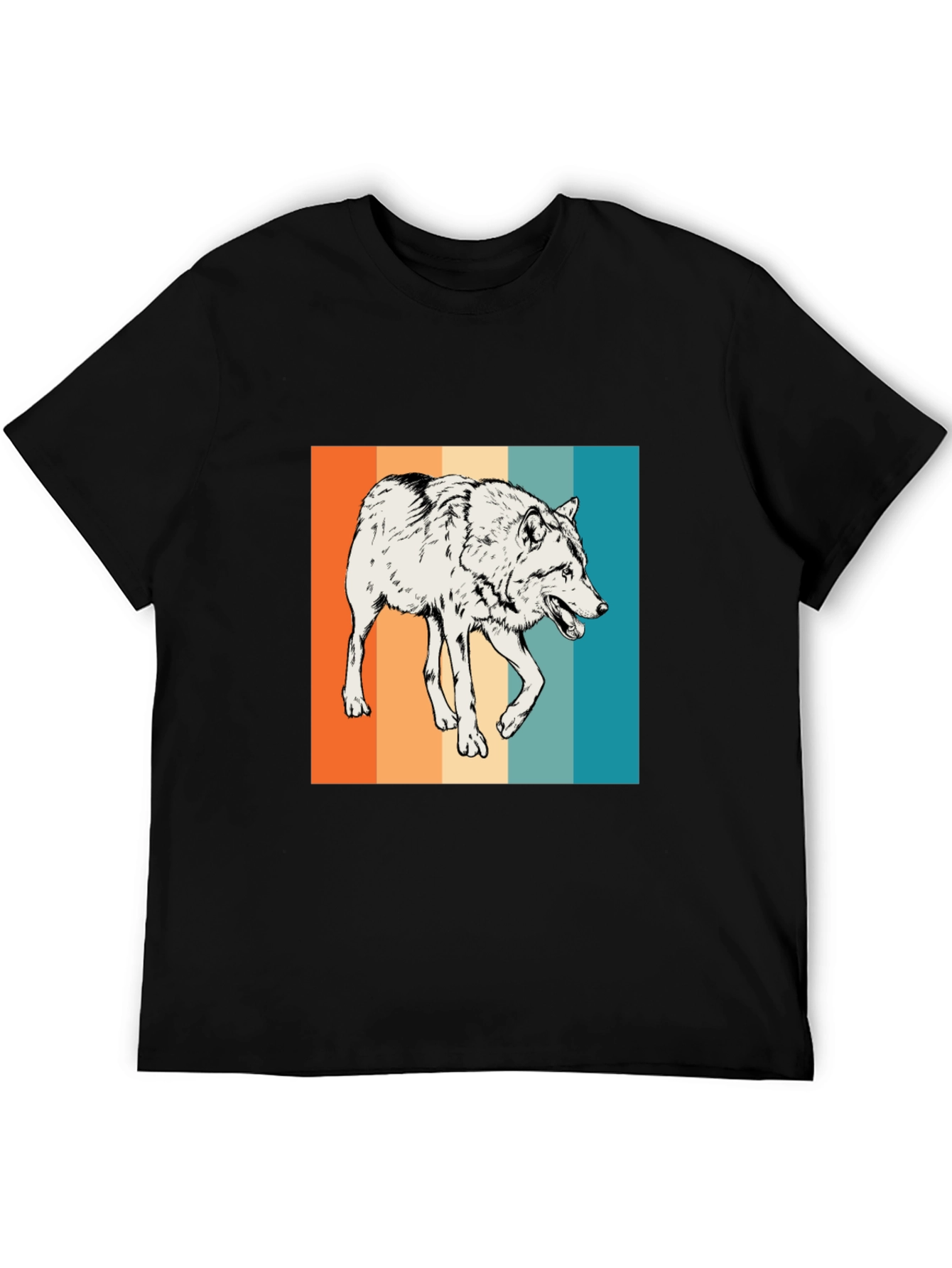 Retro Wolf Graphic Tee - Men's Black T-Shirt - 5