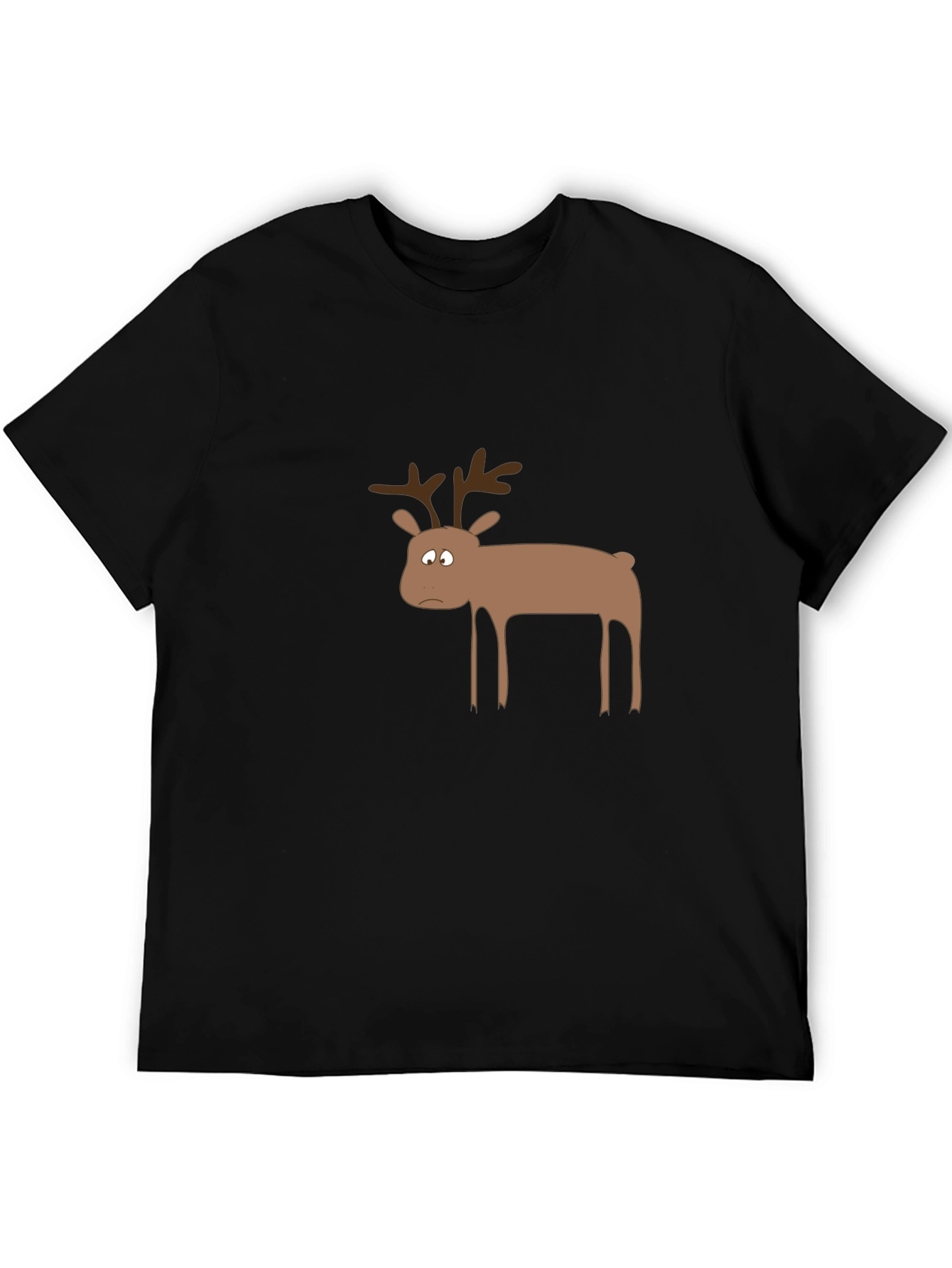 Black Funny Sad Reindeer Graphic Tee - Black view 5