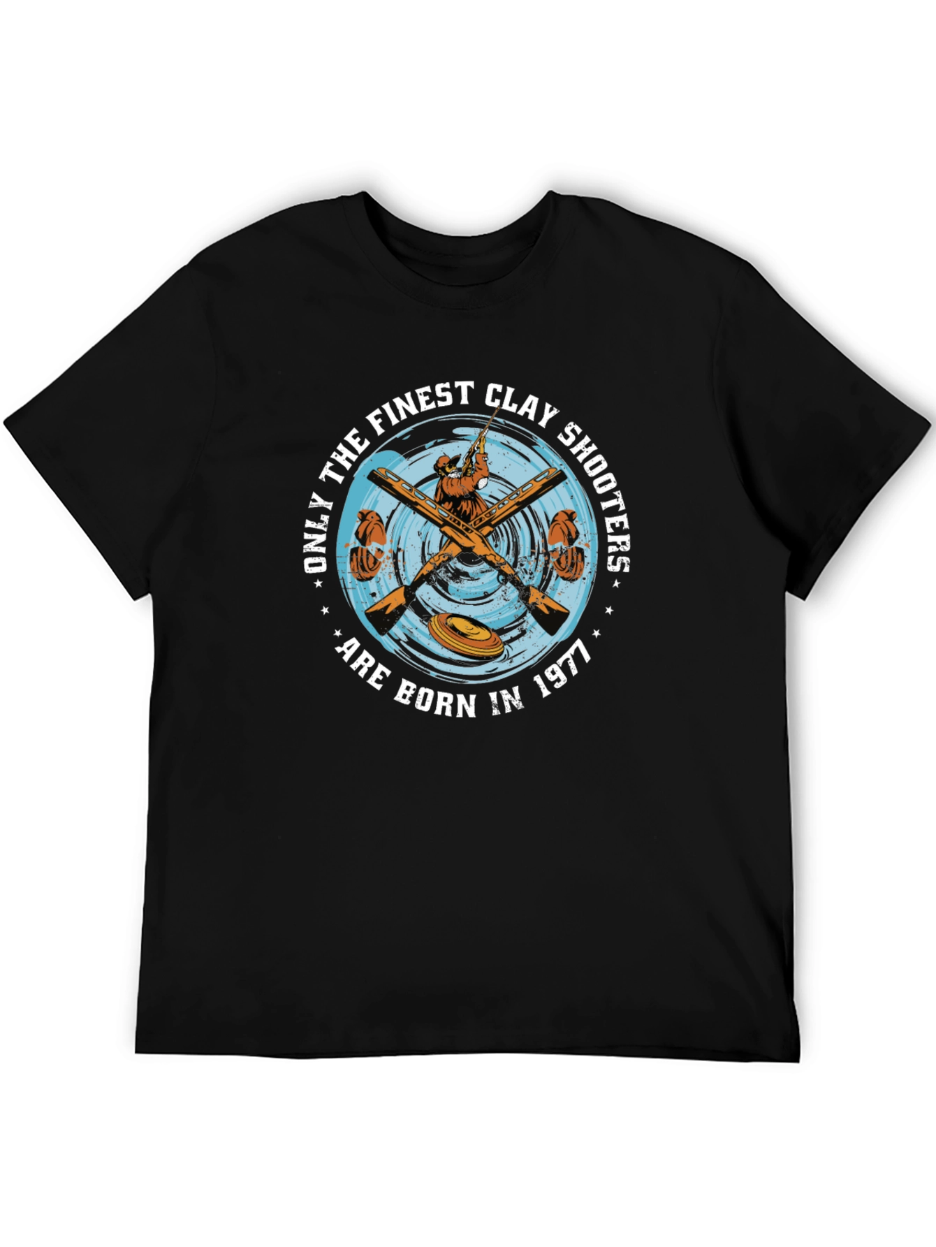 Black Finest Clay Shooters Born In 1977 Black T-Shirt view 5