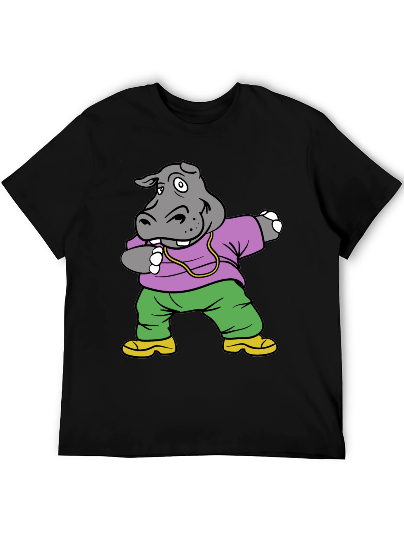 Black Dabbing Hippo Graphic Tee - Cool Cartoon Shirt view 5