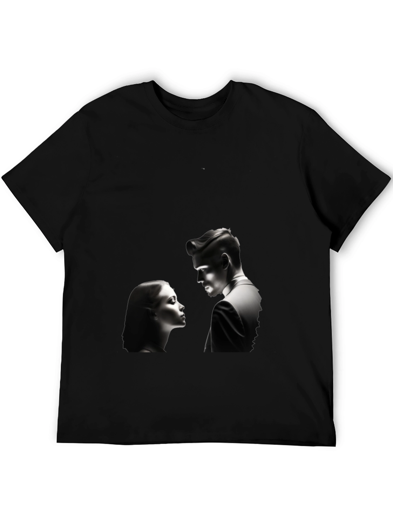 Black Romantic Black T-Shirt: Silhouette Couple Design view 5