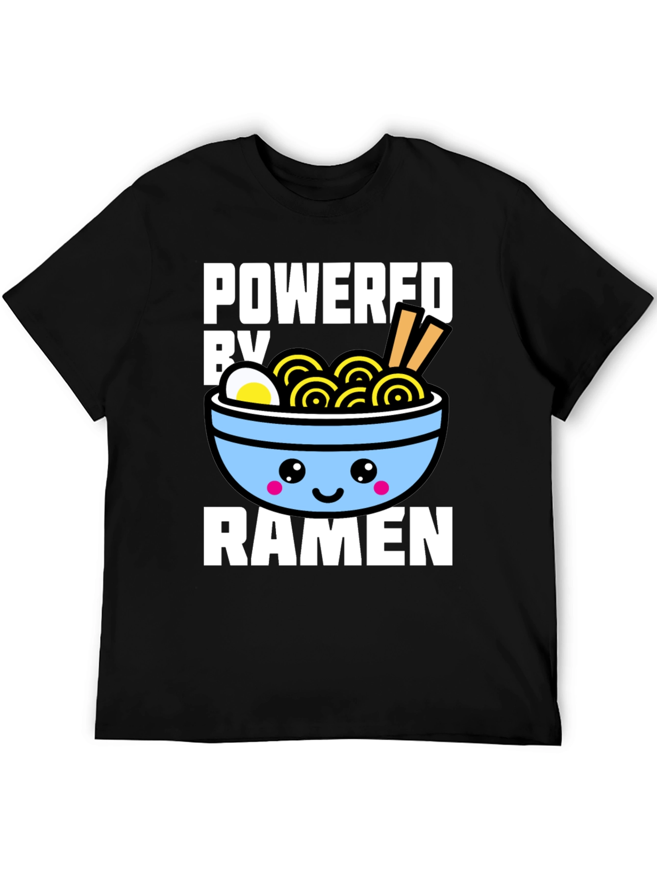 Black Powered By Ramen T-Shirt - Kawaii Noodle Bowl Graphic Tee view 5