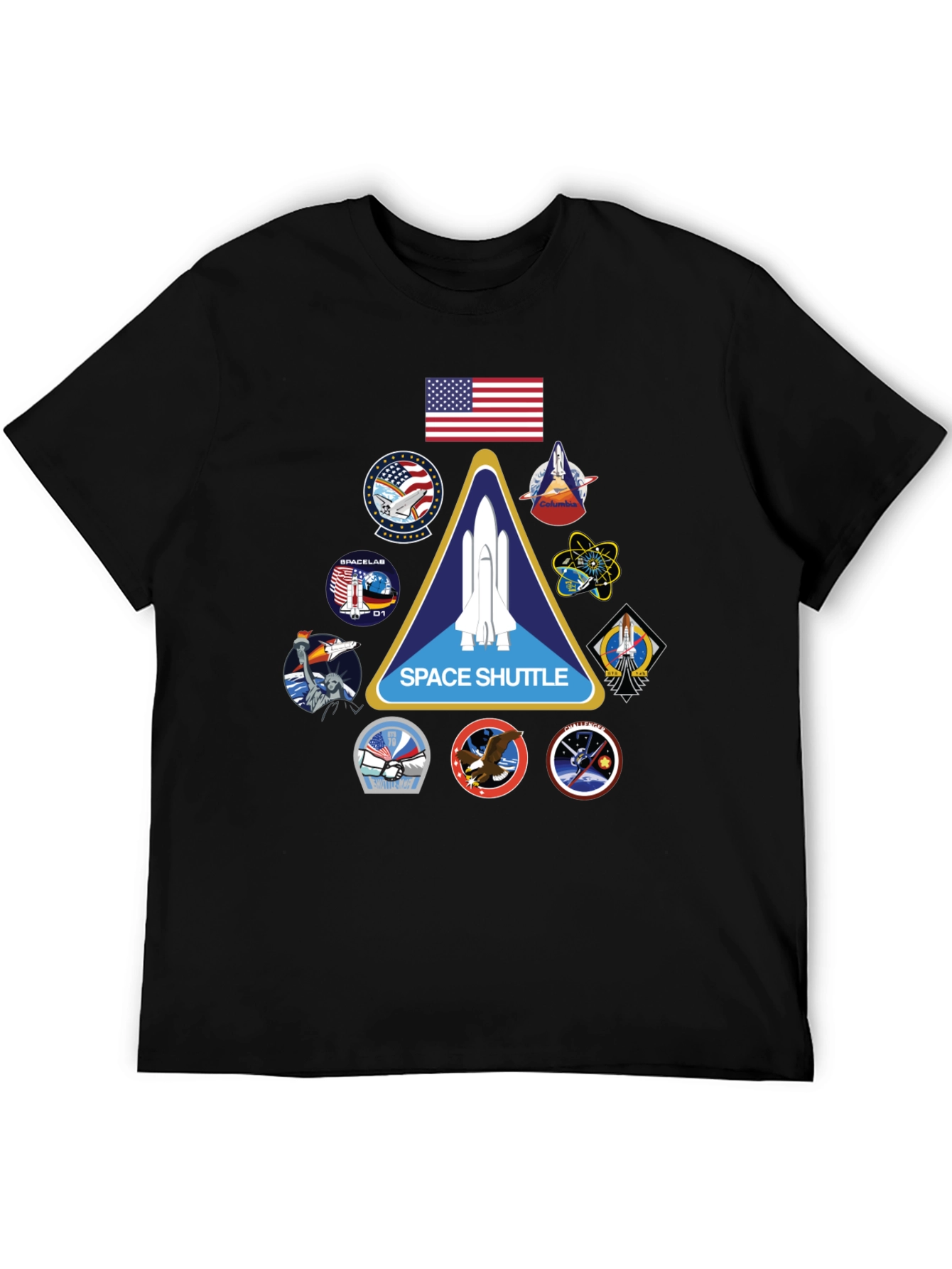 Black Space Shuttle Mission Patches Black T-Shirt view 5