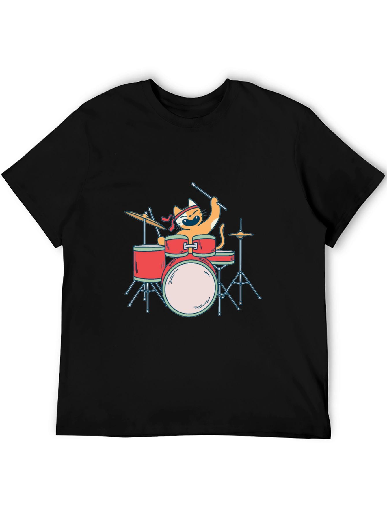 Black Cat Drummer T-Shirt - Playful Music Lover Tee view 5