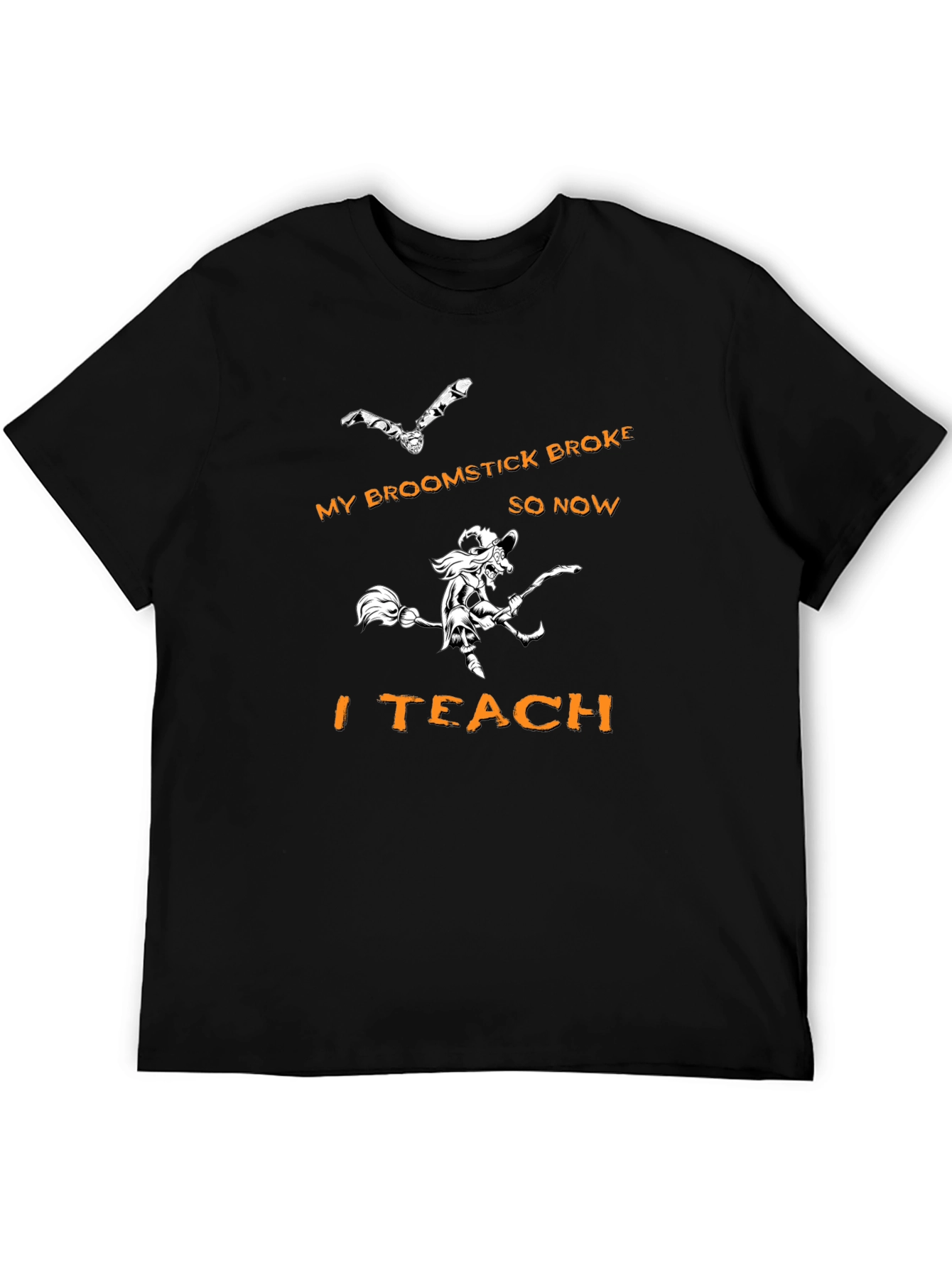 Black Broomstick Teacher T-Shirt - Halloween Witch Tee view 5