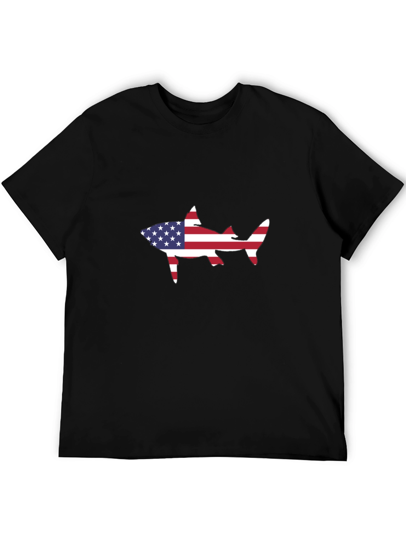 Black American Flag Shark Black T-Shirt view 5