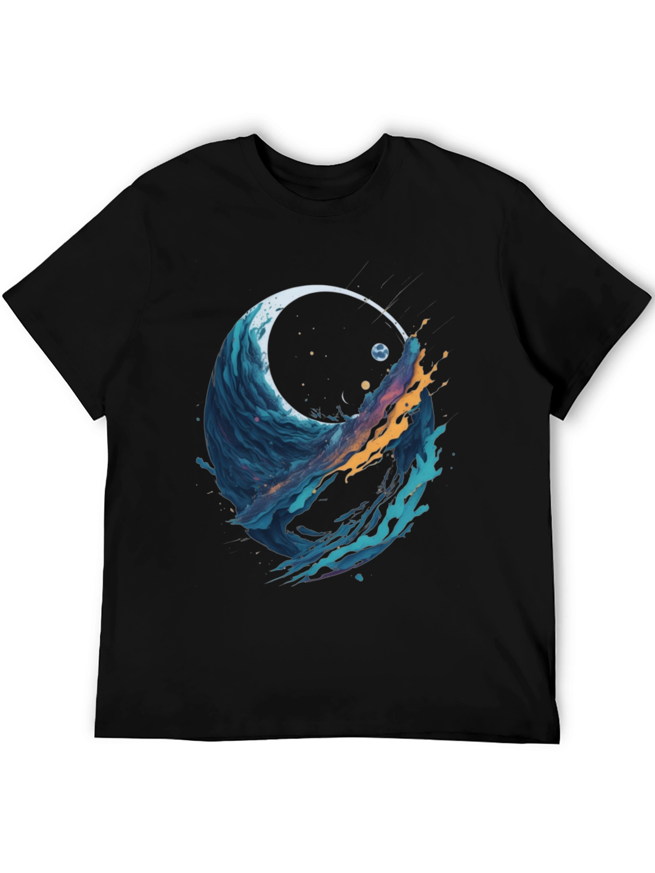 Black Abstract Wave Graphic Tee - Black Cotton Blend view 5